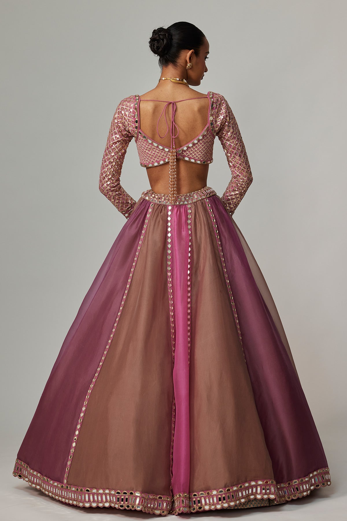 Mud Mauve Multicolor Lehenga With Sweetheart Full Sleeve Blouse