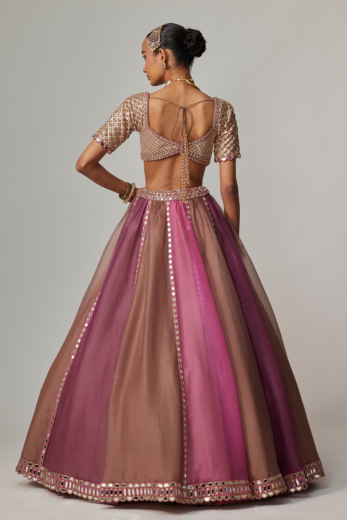 Mud Mauve Multicolor Lehenga With Elbow Sleeve Blouse