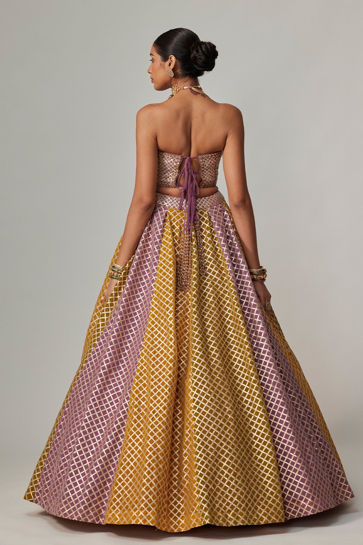 Mustard Multicolor Corset Skirt Set