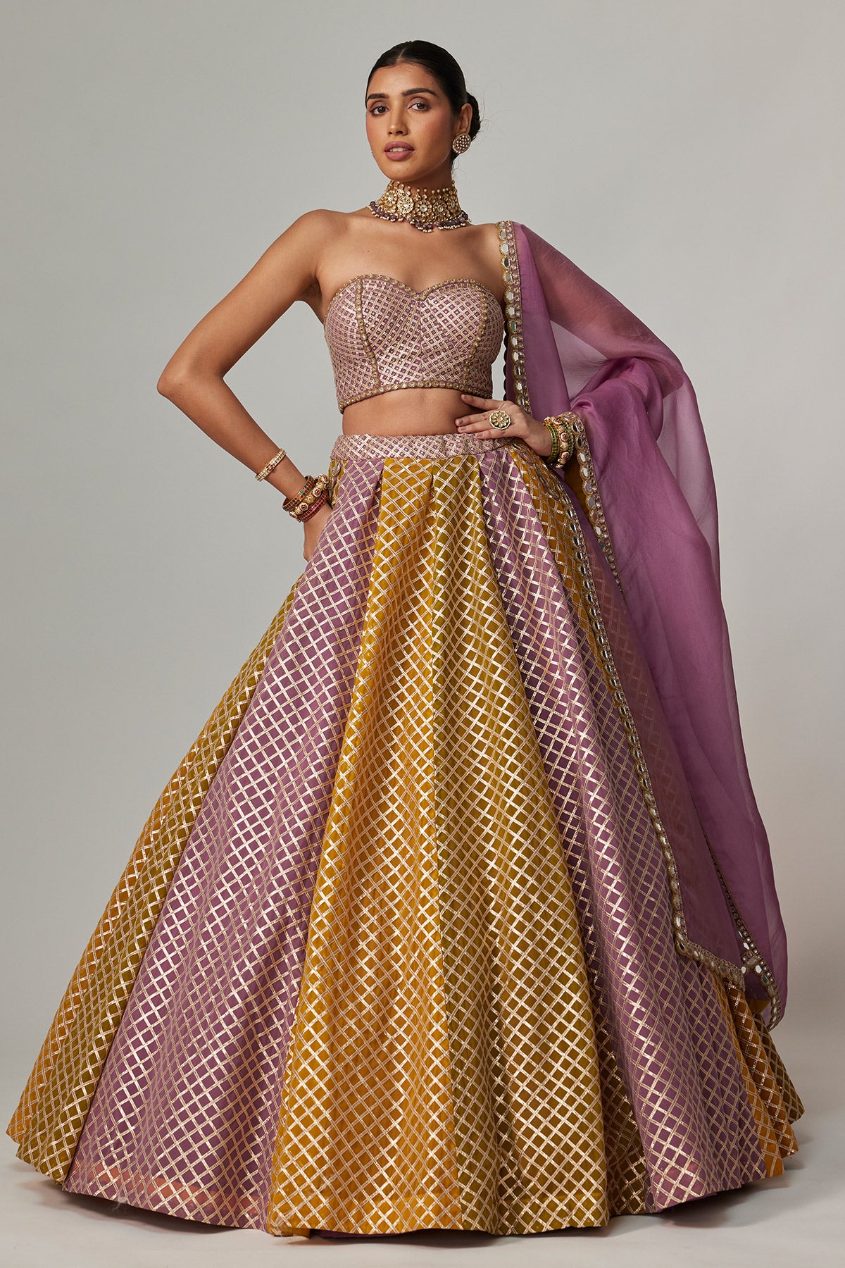 Mustard Multicolor Corset Skirt With Dupatta Set