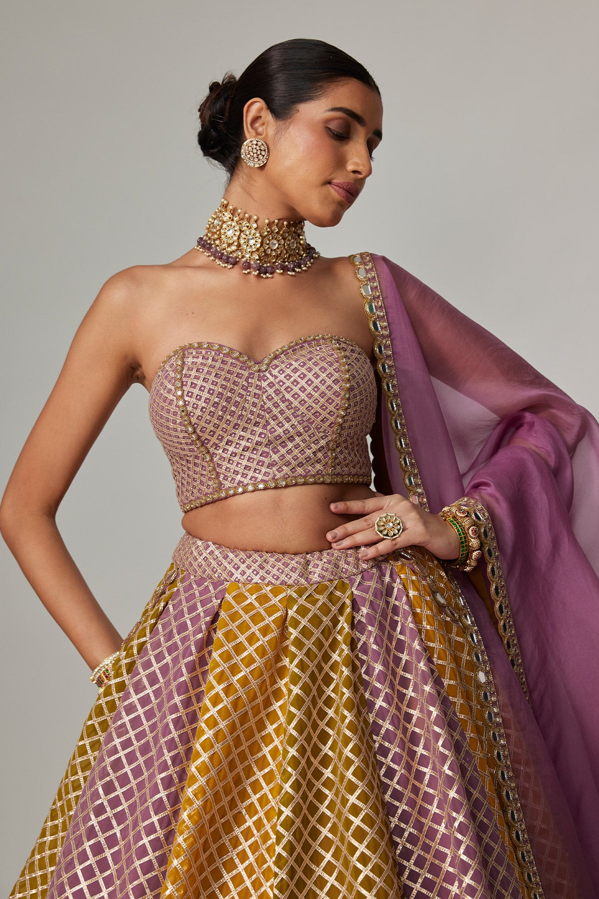 Mustard Multicolor Corset Skirt With Dupatta Set