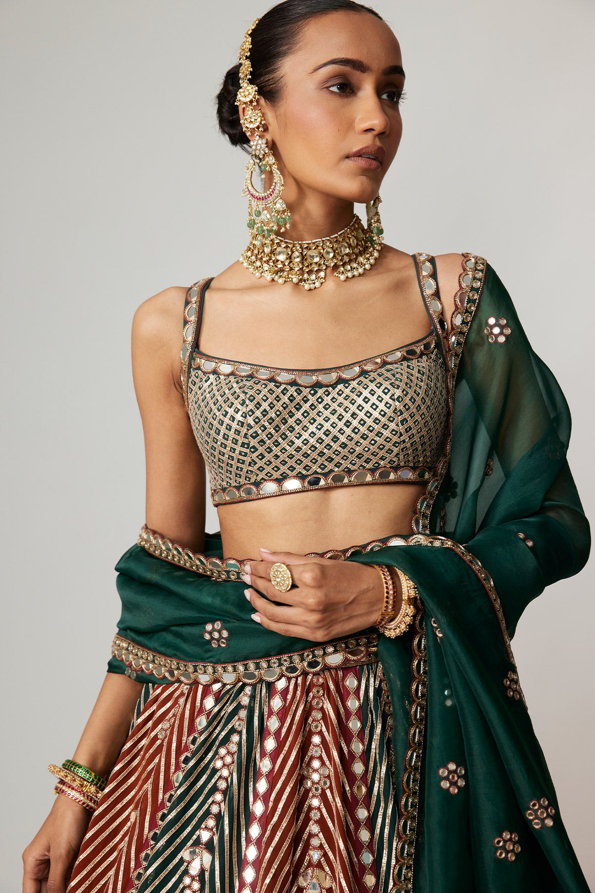 Cranberry Multicolor Linear Flower Lehenga Set With Square Neck Blouse