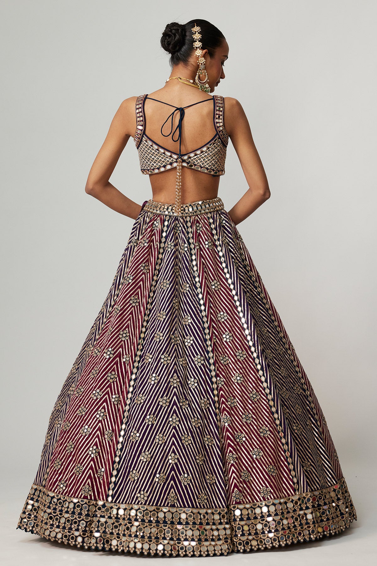 Teal Wine Multicolor Lehenga Set With Double Dupatta