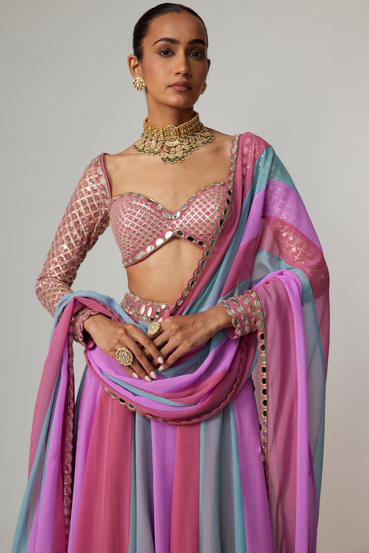 Mauve Multicolor Lehenga Pants Set