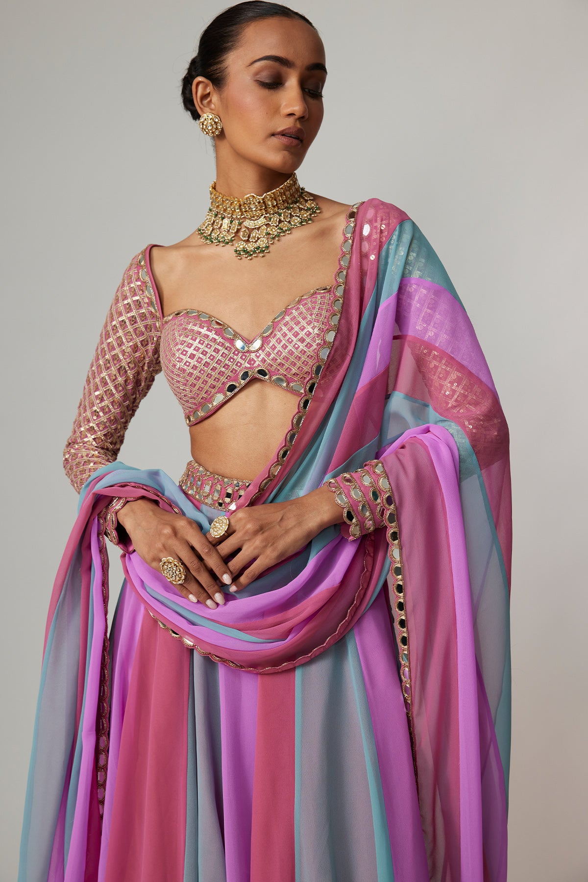 Mauve Multicolor Lehenga Pants Set