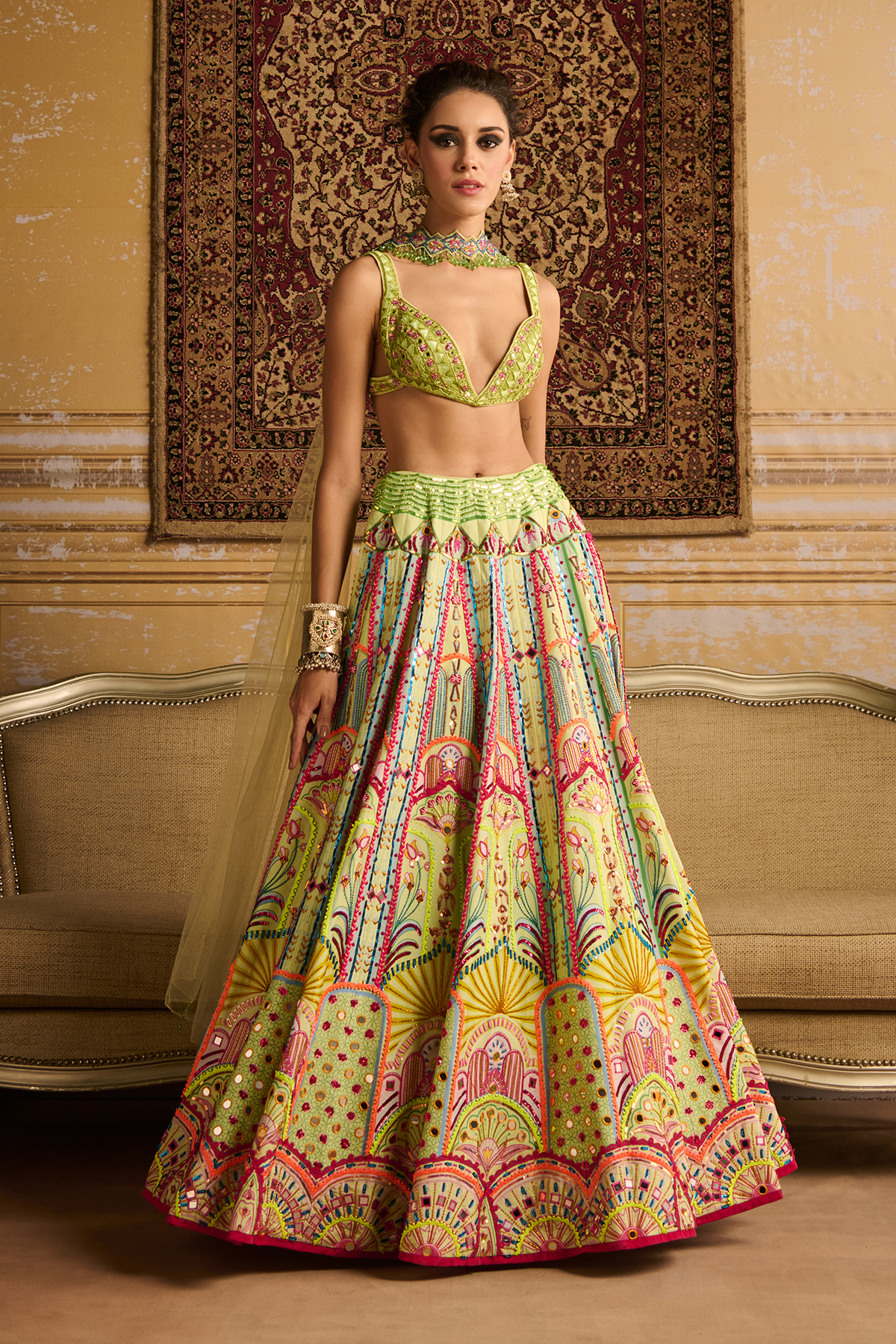 Mint embroidered blouse and Lehenga set