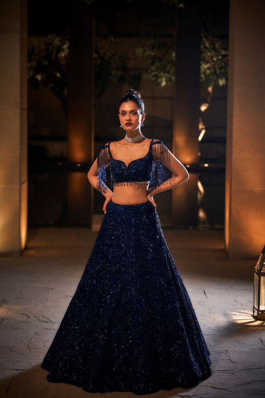 Navy Sequin Lehenga Set