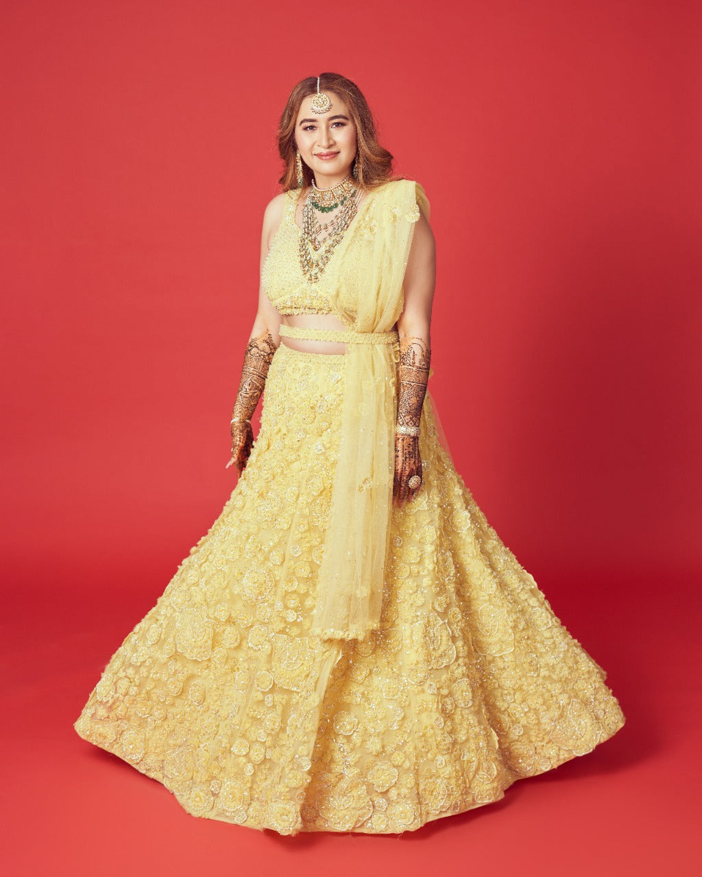 Jwala Gutta In Three-Dimensional Yellow Floral Lehenga Set