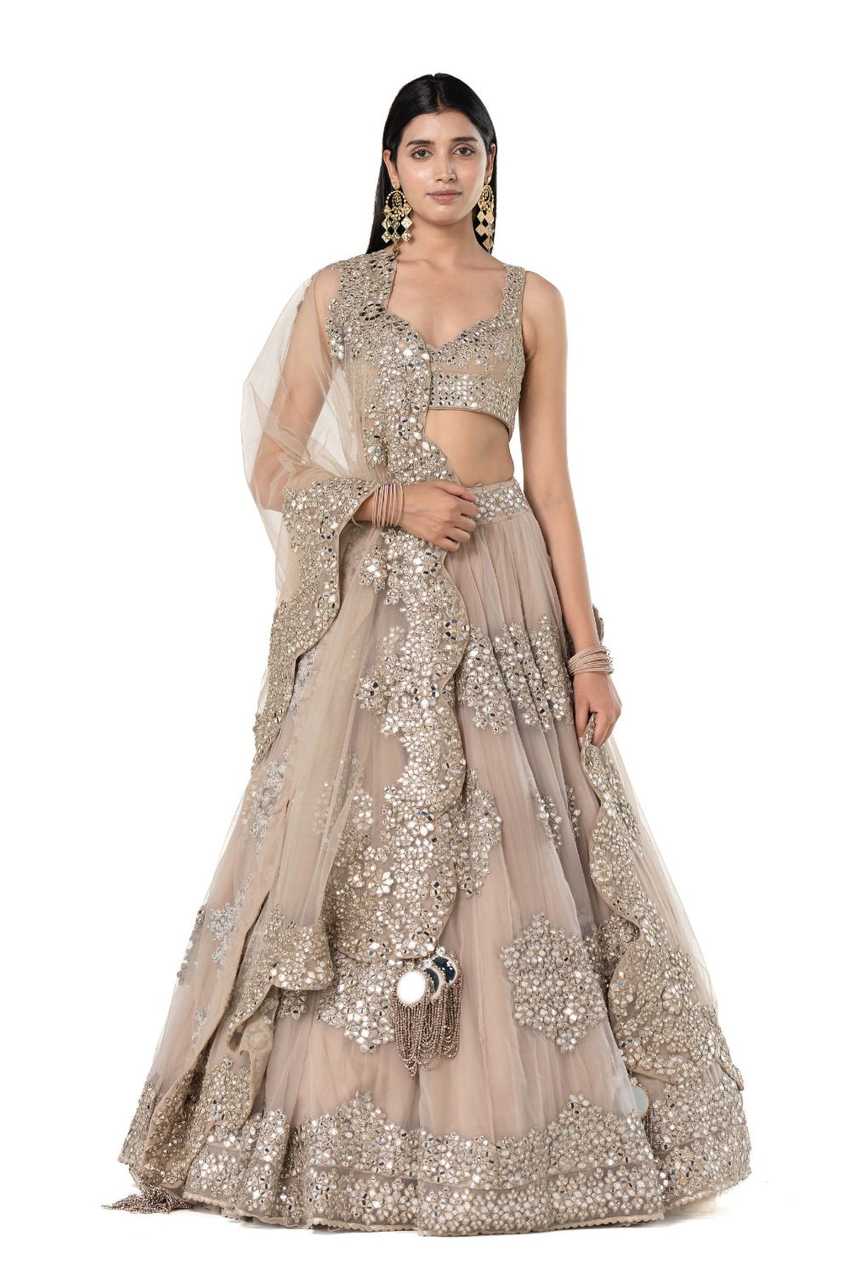 Moon Grey embellished organza lehenga set