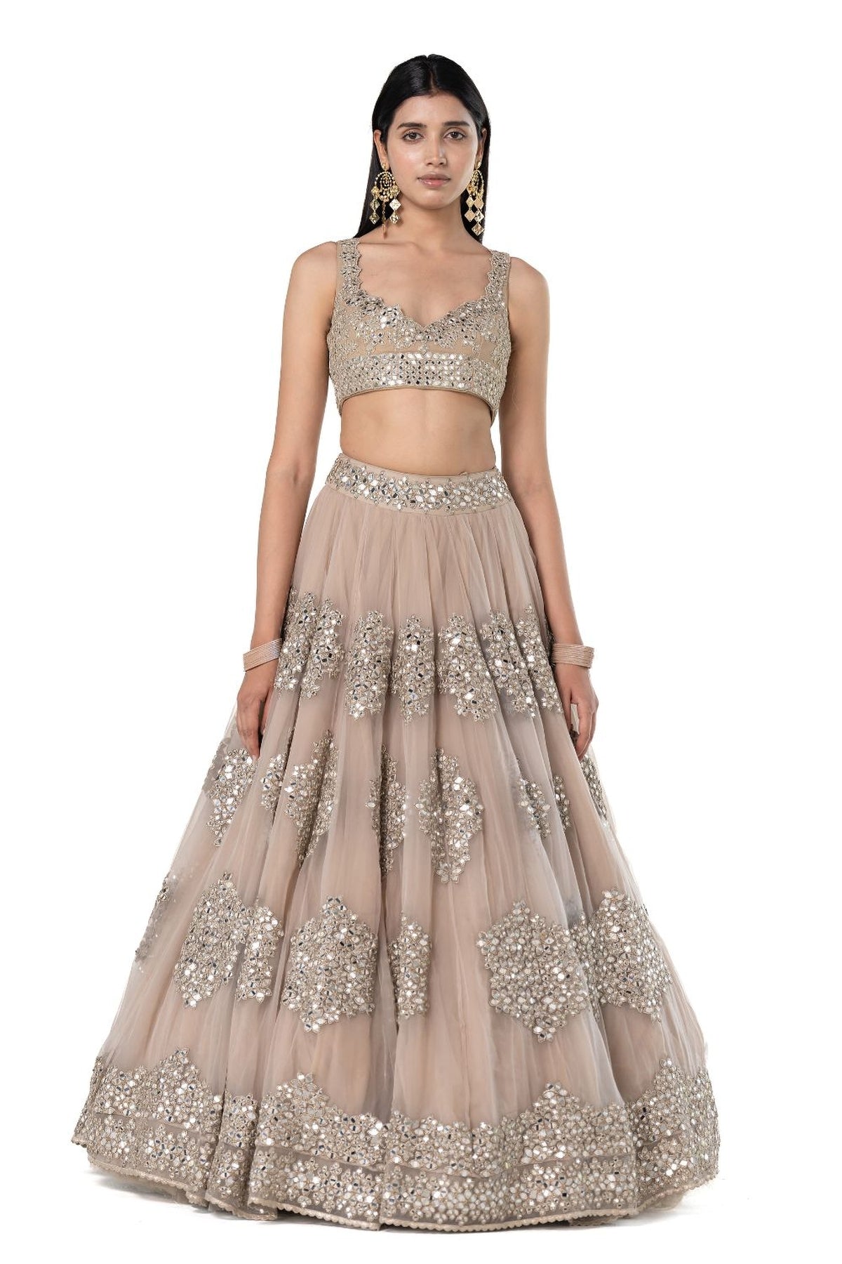 Moon Grey embellished organza lehenga set