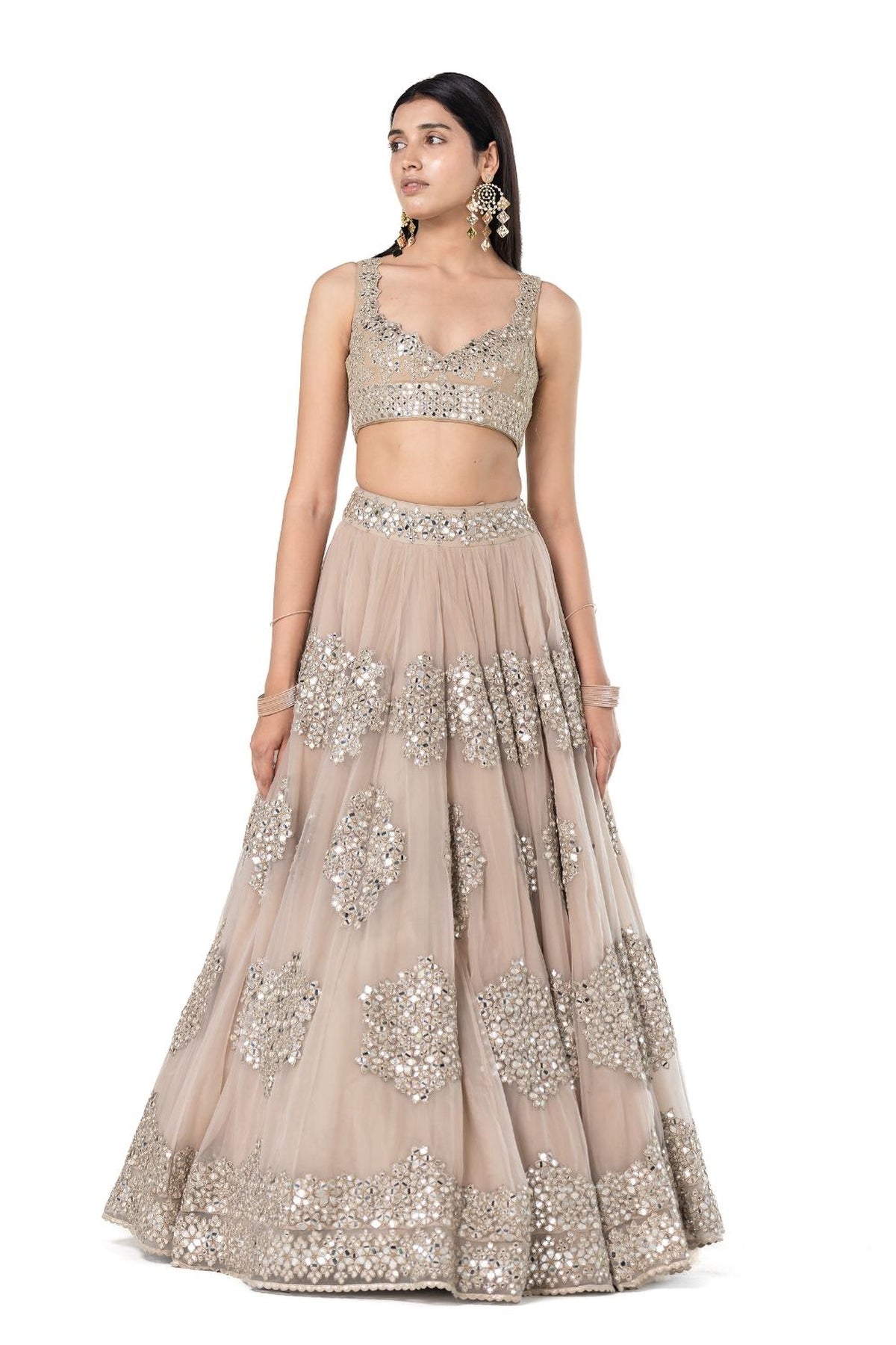 Moon Grey embellished organza lehenga set