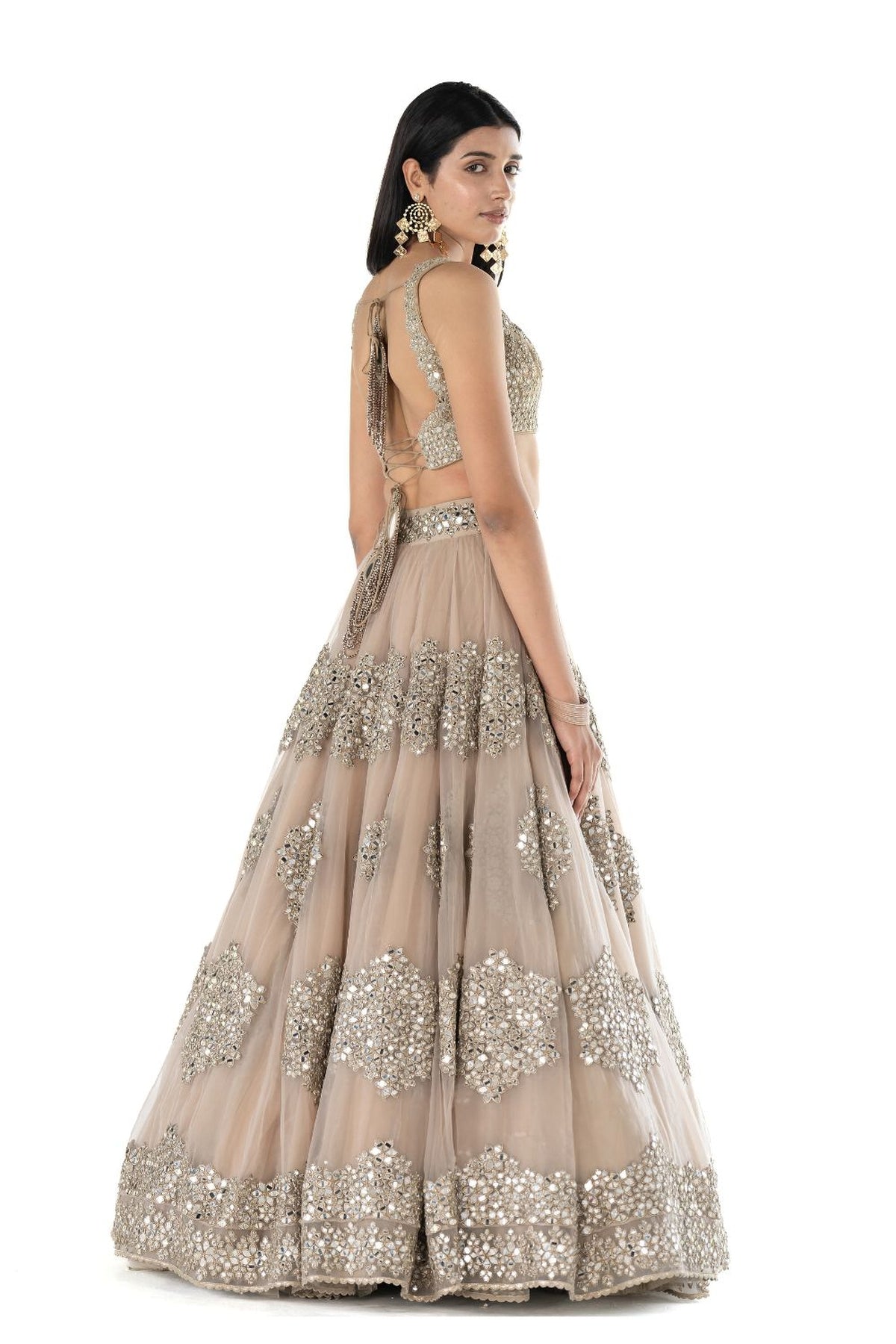 Moon Grey embellished organza lehenga set