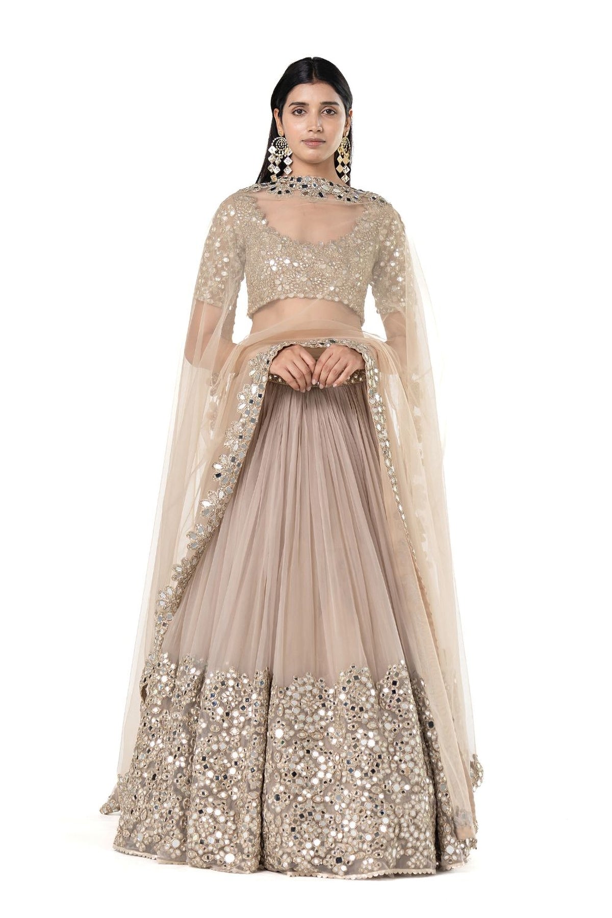 Moon Grey embellished organza lehenga set