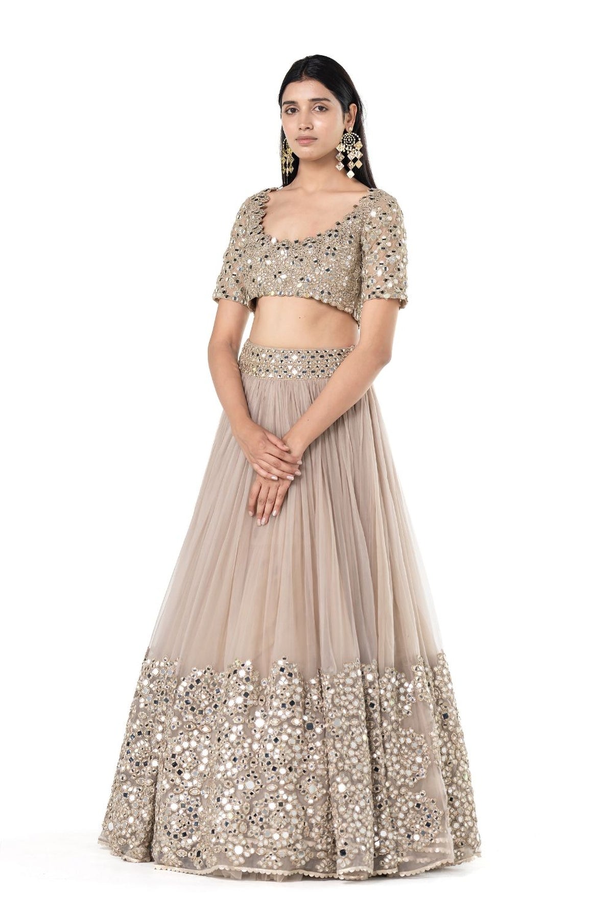 Moon Grey embellished organza lehenga set