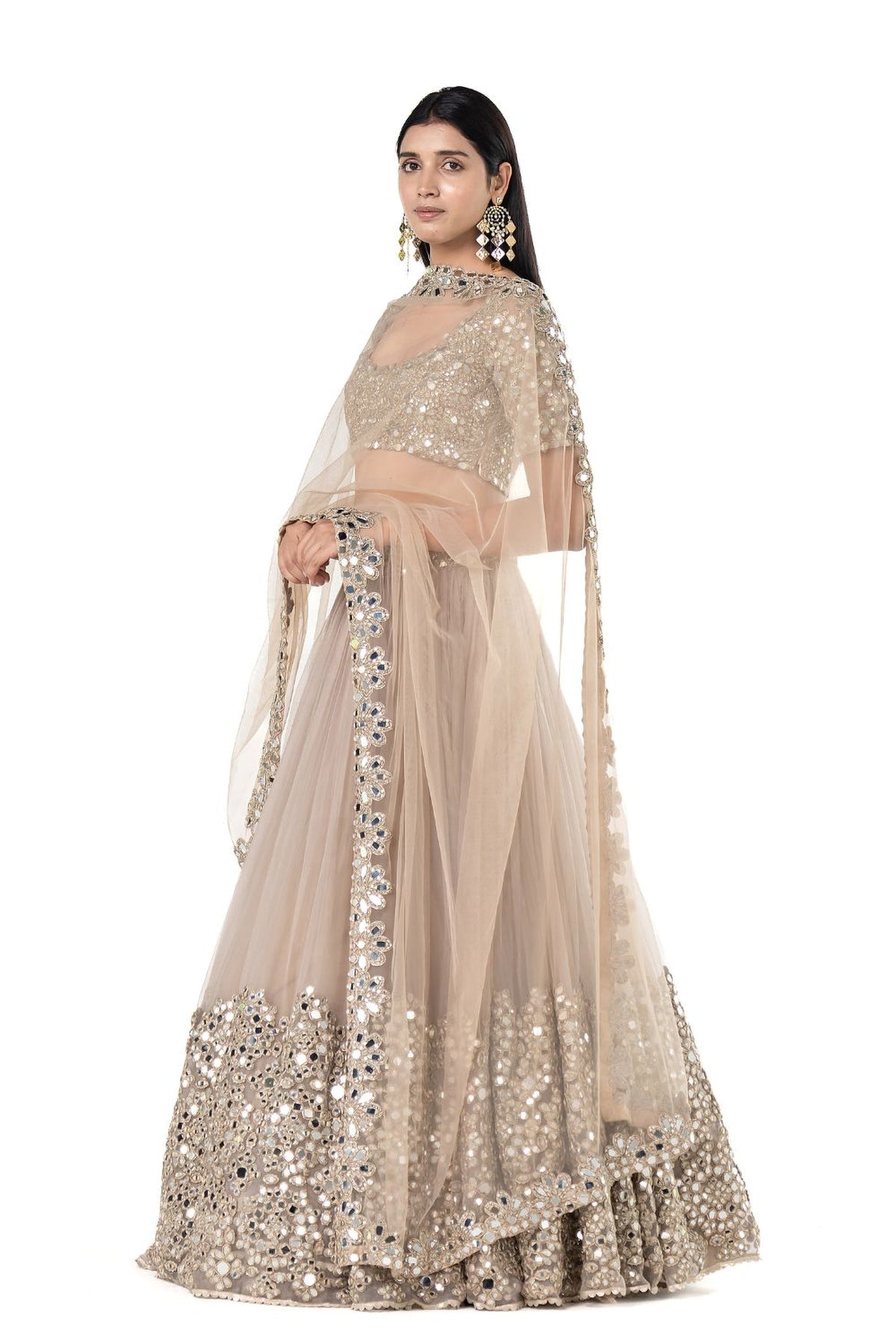 Moon Grey embellished organza lehenga set