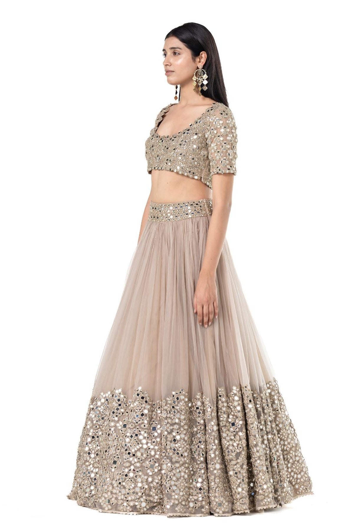 Moon Grey embellished organza lehenga set