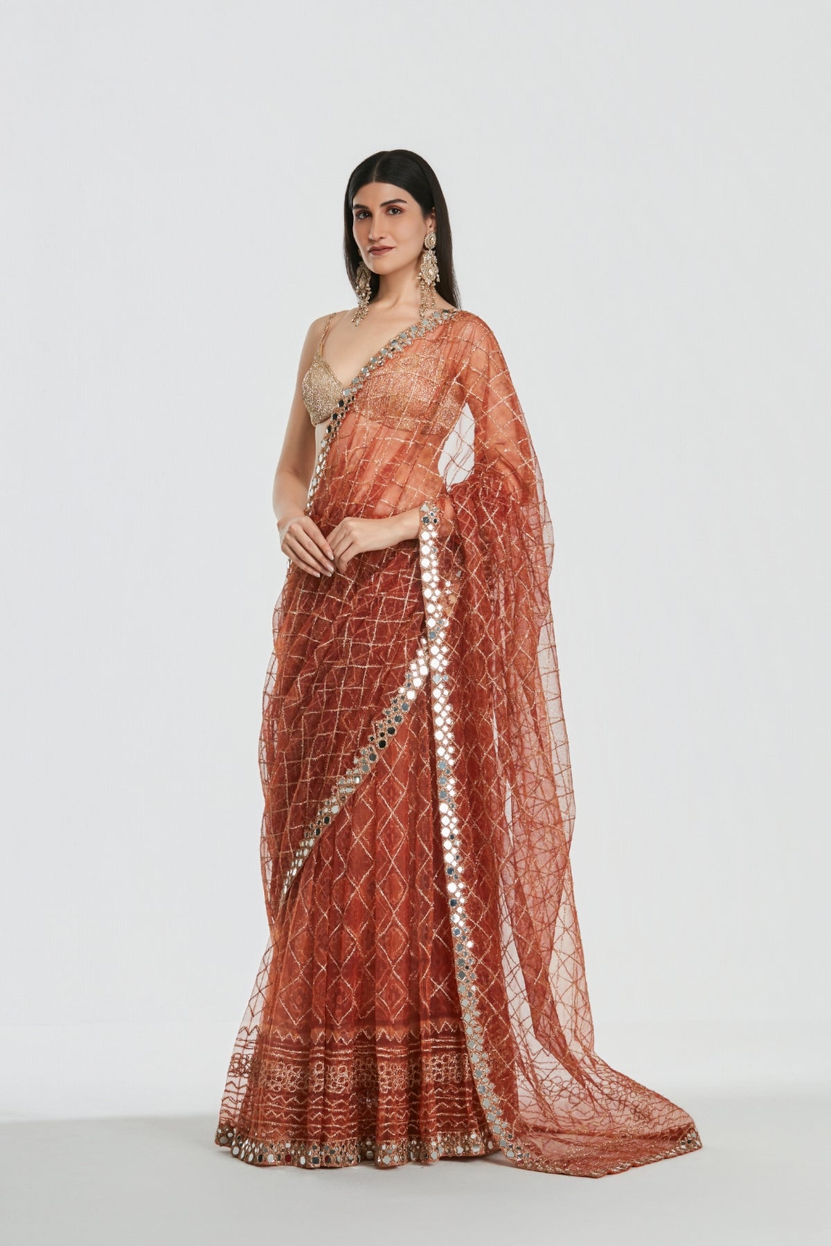 Shrine Burnt Orange Saree Set