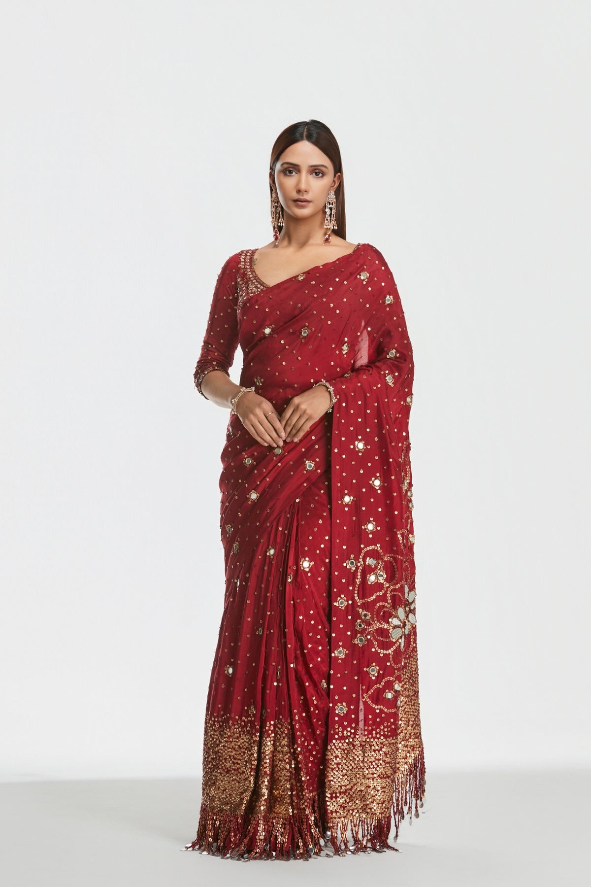 Shrine Vintage Red Saree Set