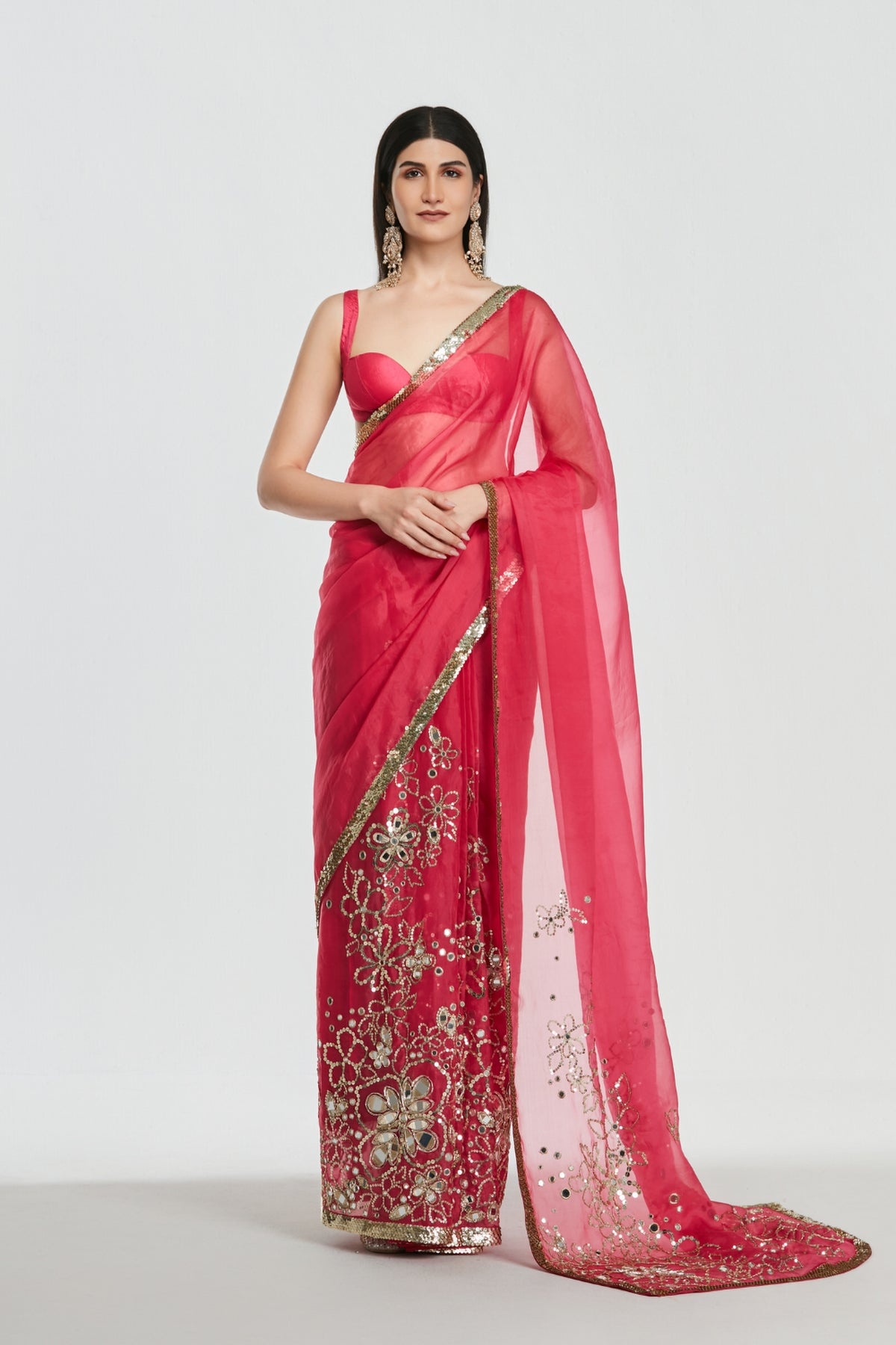 Shrine Fuchsia Pink Saree Set