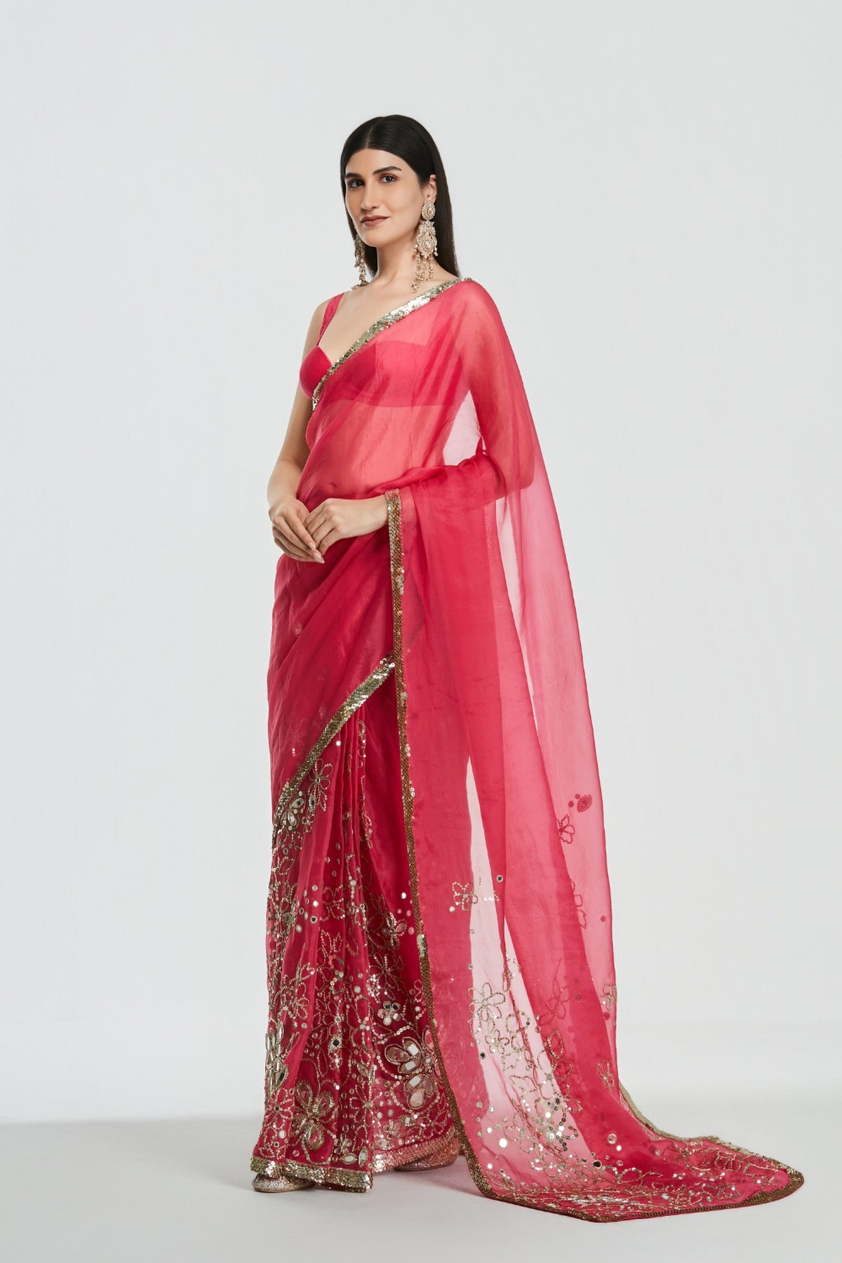 Shrine Fuchsia Pink Saree Set