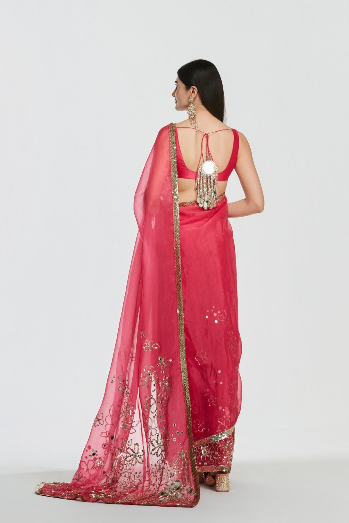Shrine Fuchsia Pink Saree Set