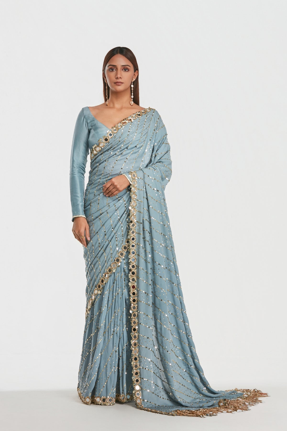 Shrine Alice Blue Saree Set