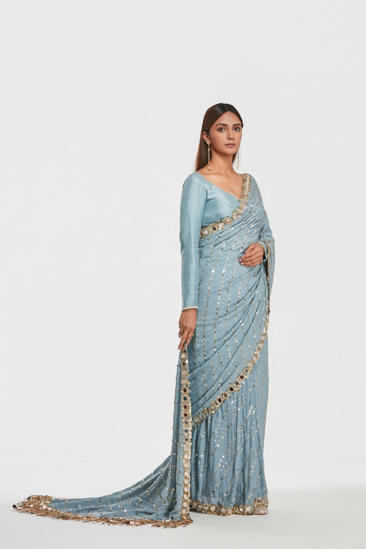 Shrine Alice Blue Saree Set