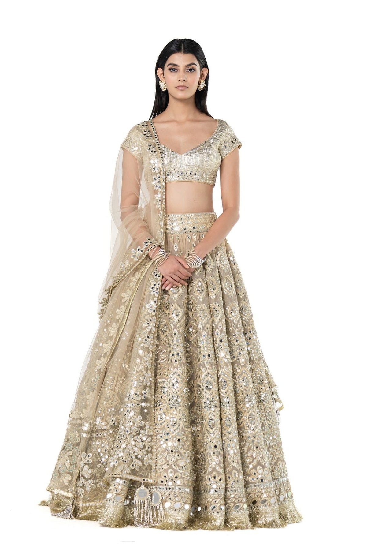 Beige golden lehenga set