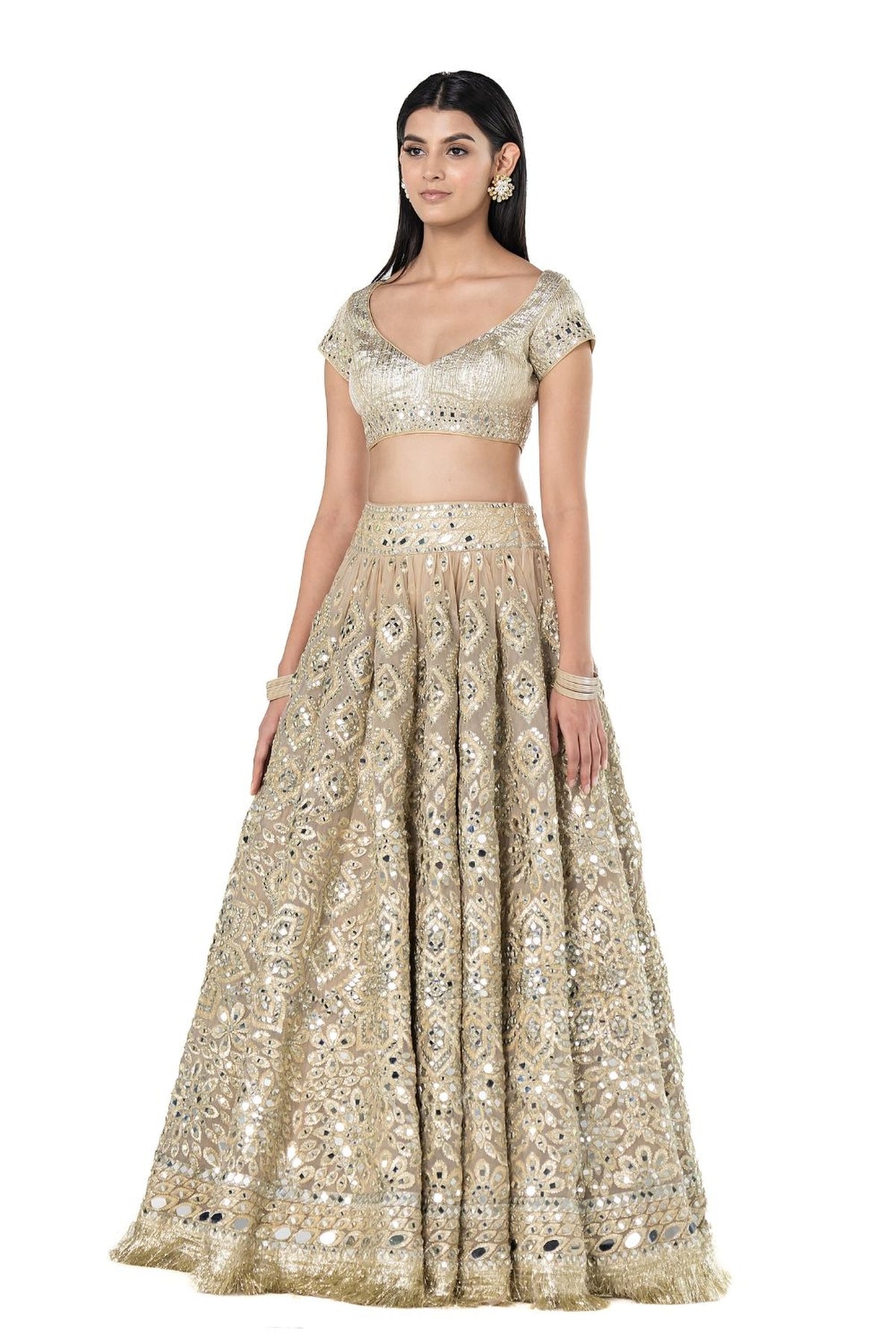 Beige golden lehenga set