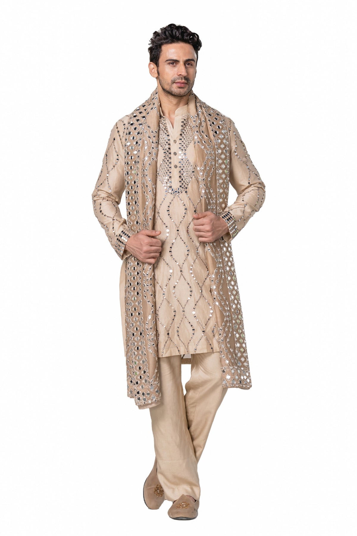 Beige heavy chanderi kurta