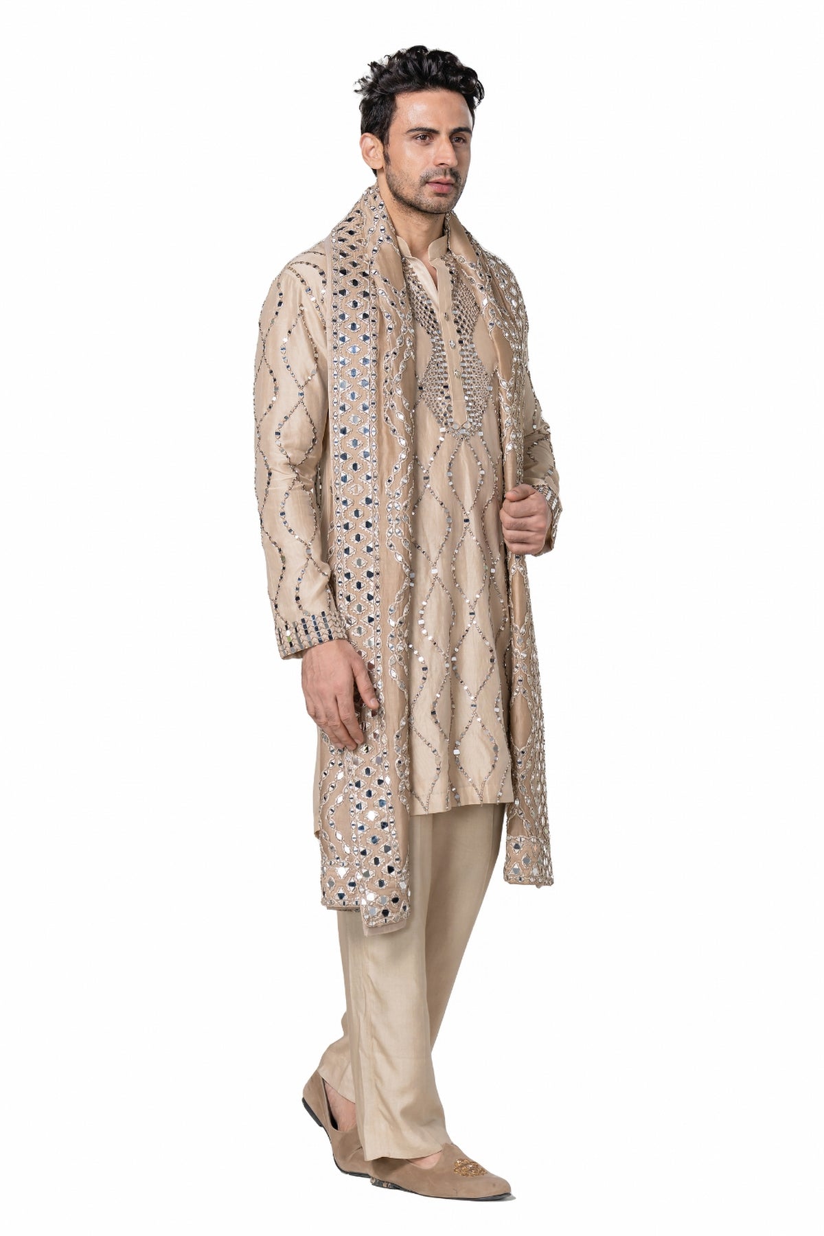Beige heavy chanderi kurta