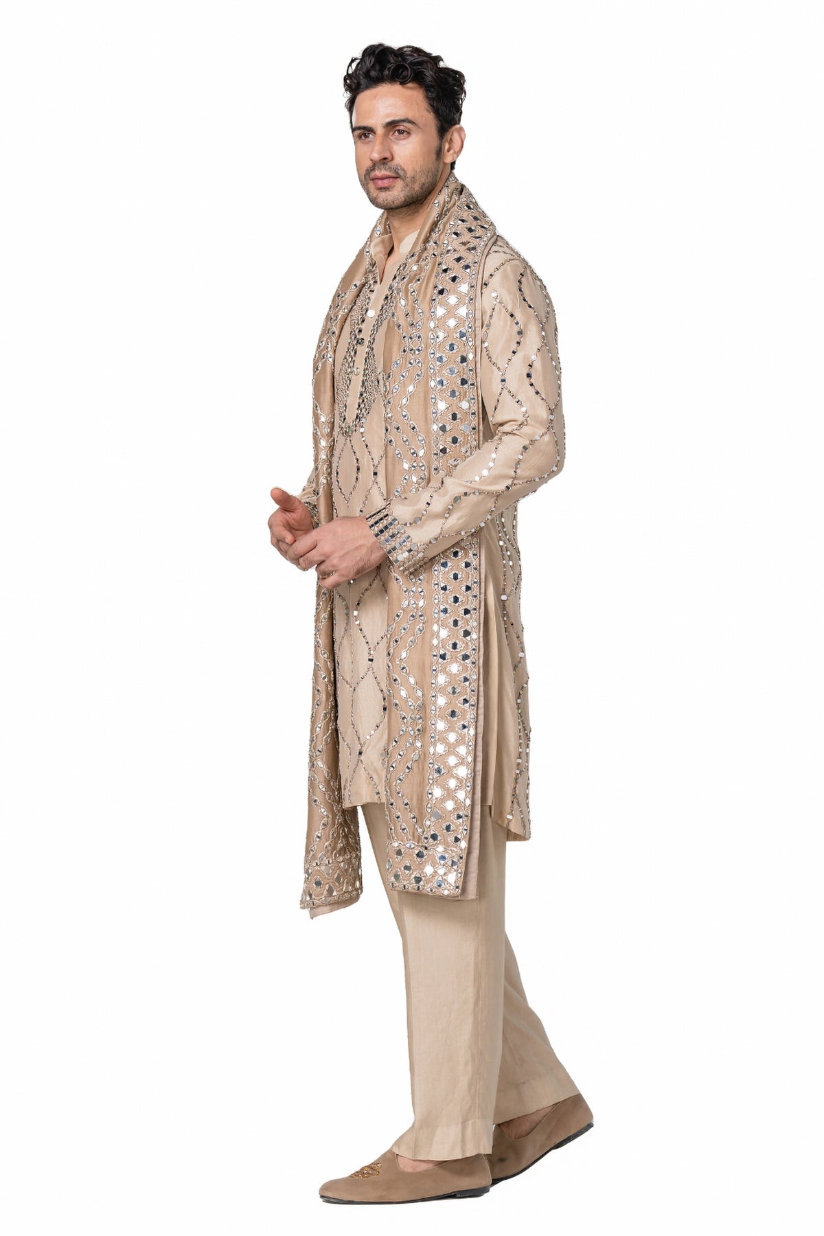 Beige heavy chanderi kurta