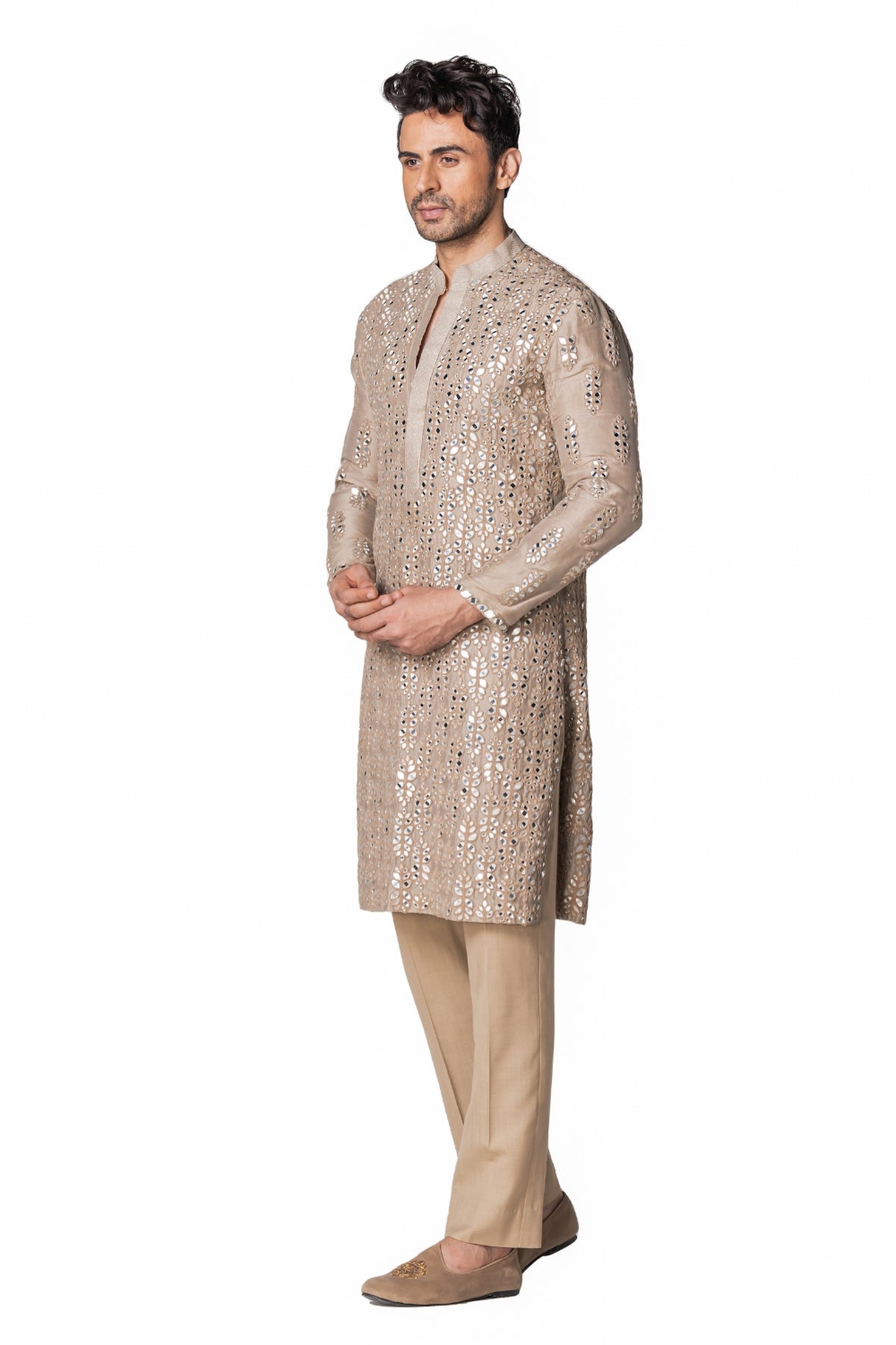 Grey heavy chanderi kurta