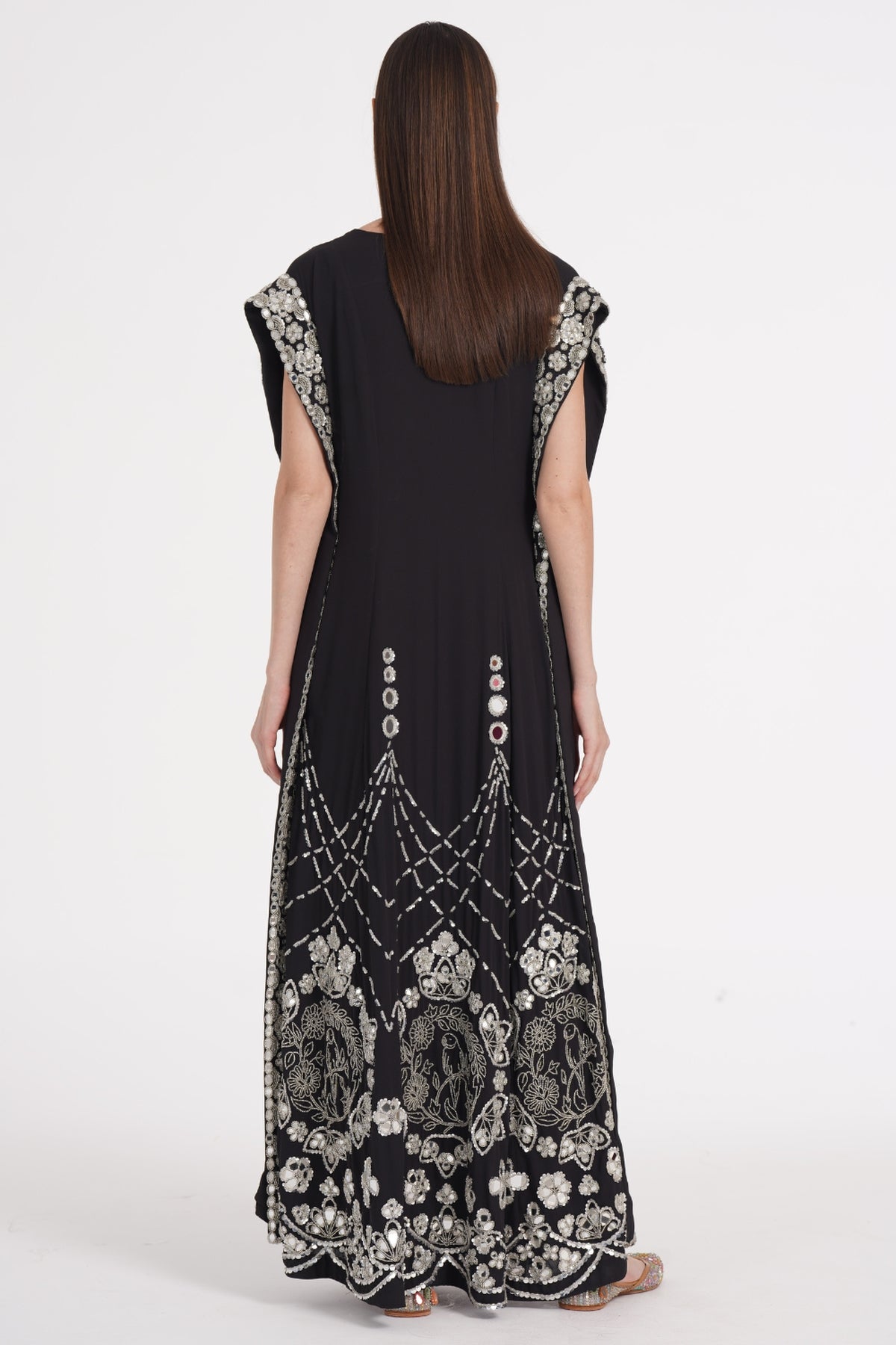 Charcoal black hand embroidered kaftan