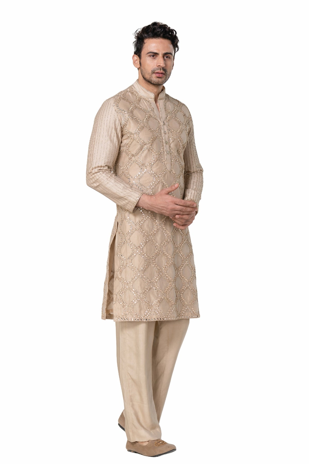 Beige heavy chanderi kurta