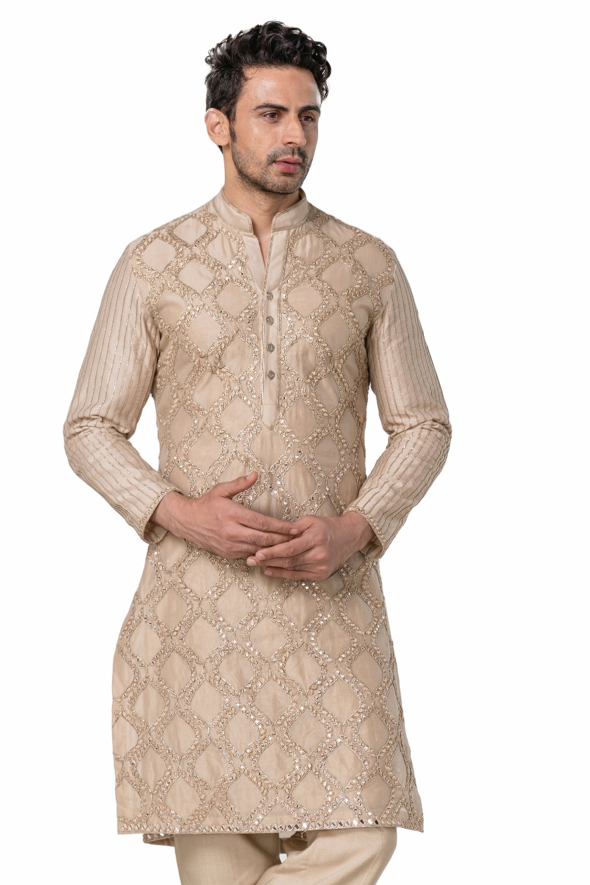 Beige heavy chanderi kurta