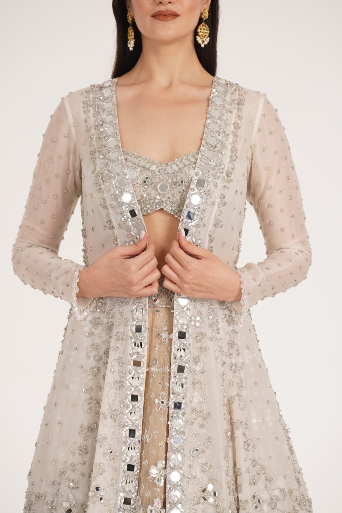 DUSTY IVORY JACKET LEHENGA SET