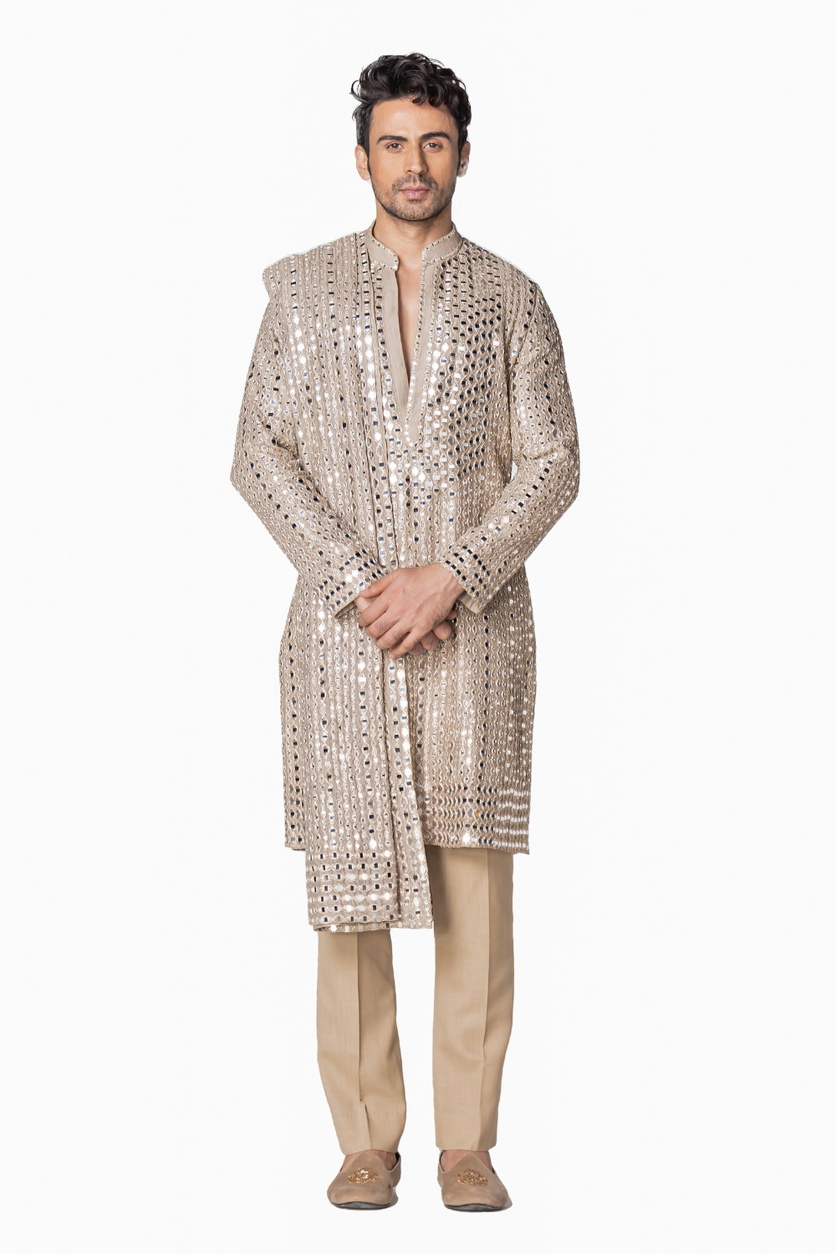Grey heavy chanderi kurta with stole