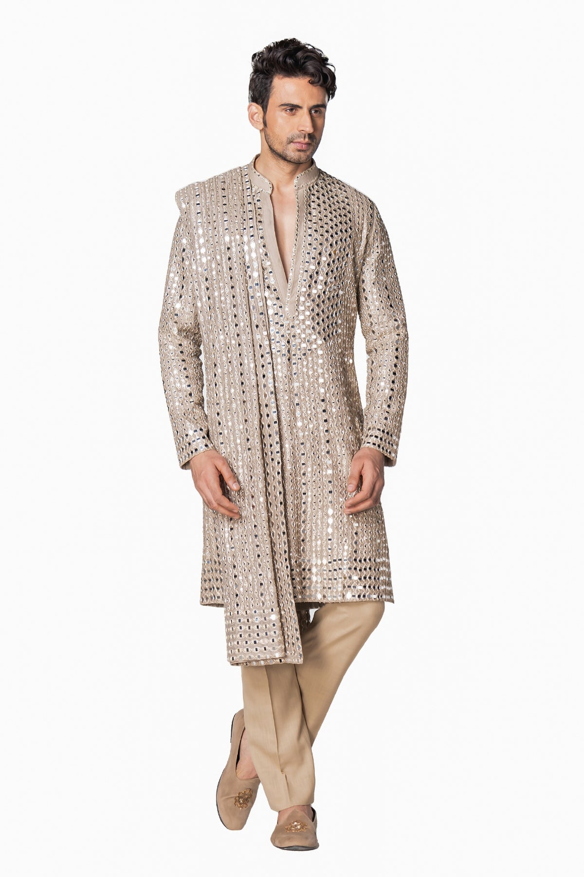 Grey heavy chanderi kurta with stole