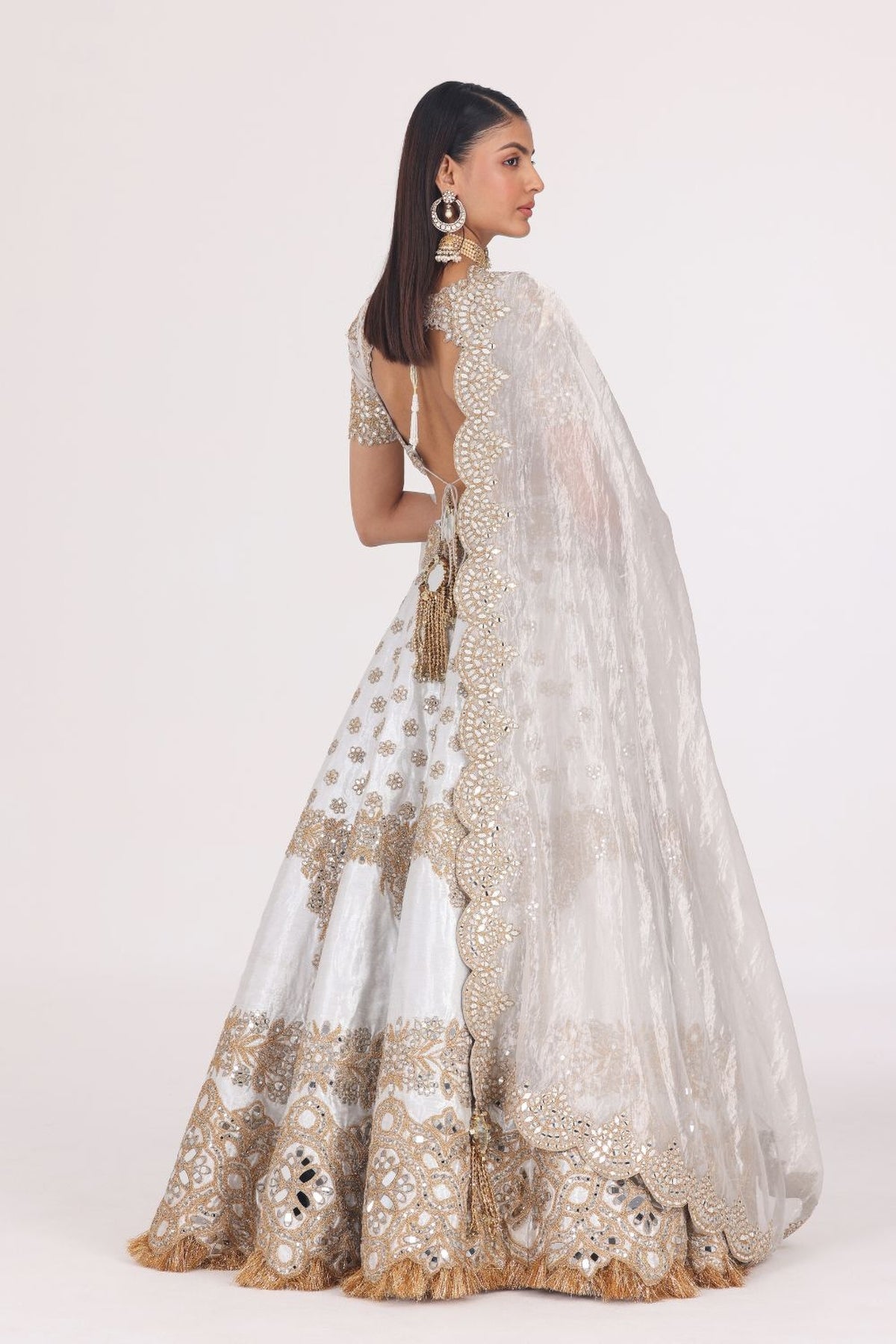 SILVER GOLDEN EMBELLISHED LEHENGA SET