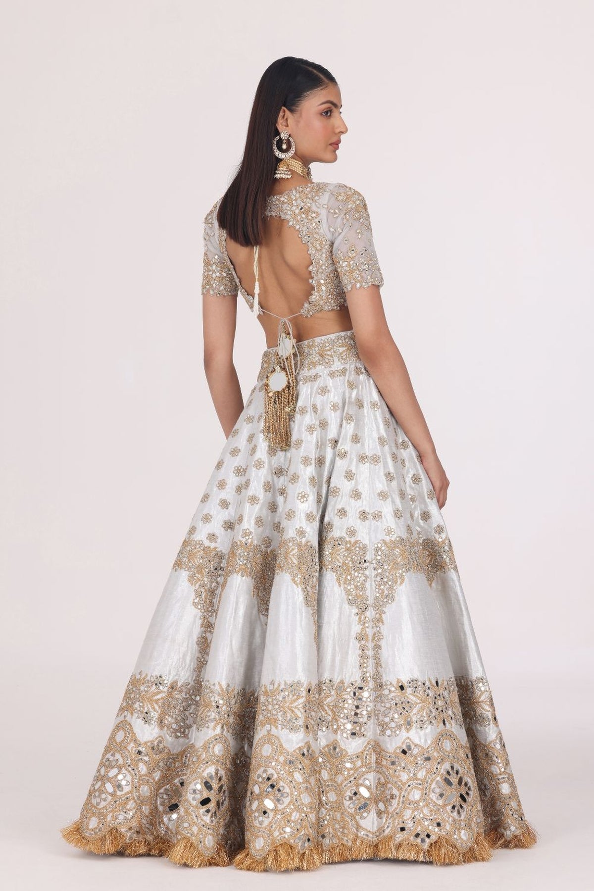 SILVER GOLDEN EMBELLISHED LEHENGA SET
