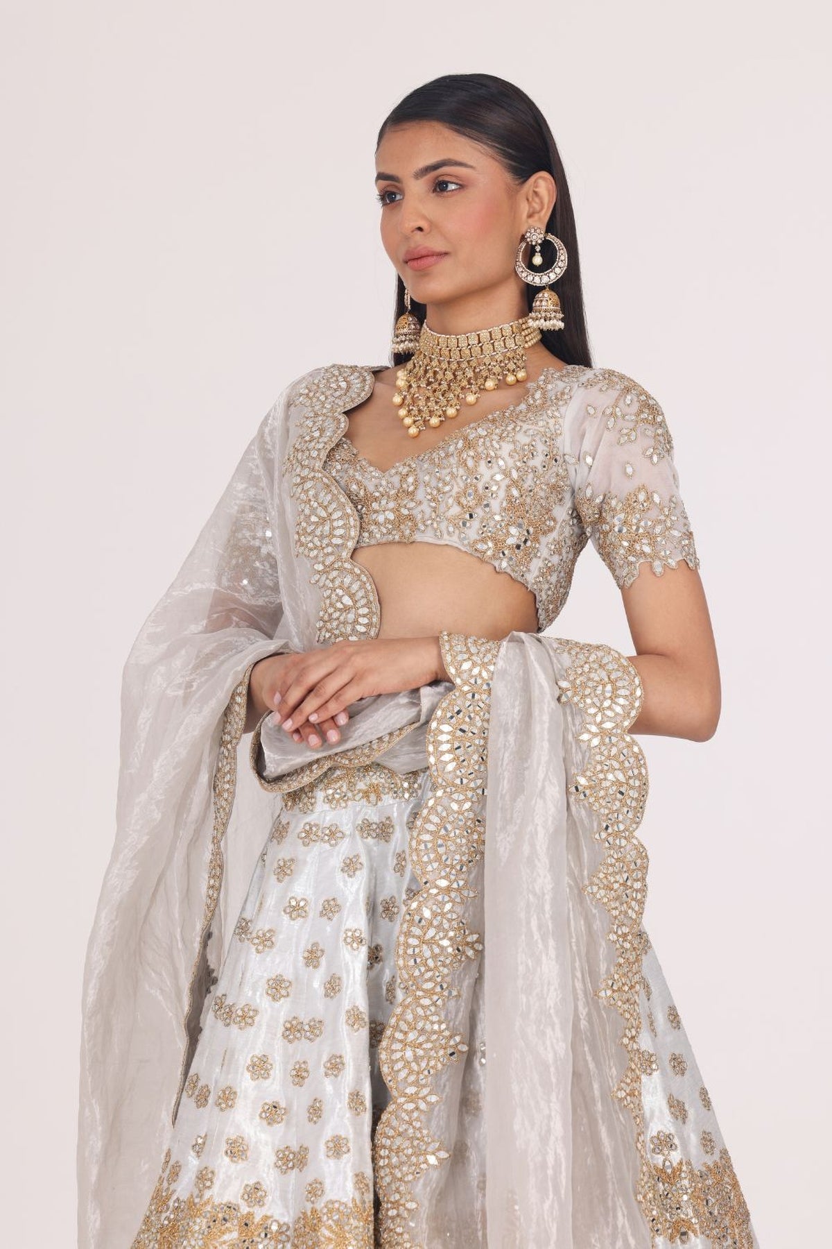 SILVER GOLDEN EMBELLISHED LEHENGA SET