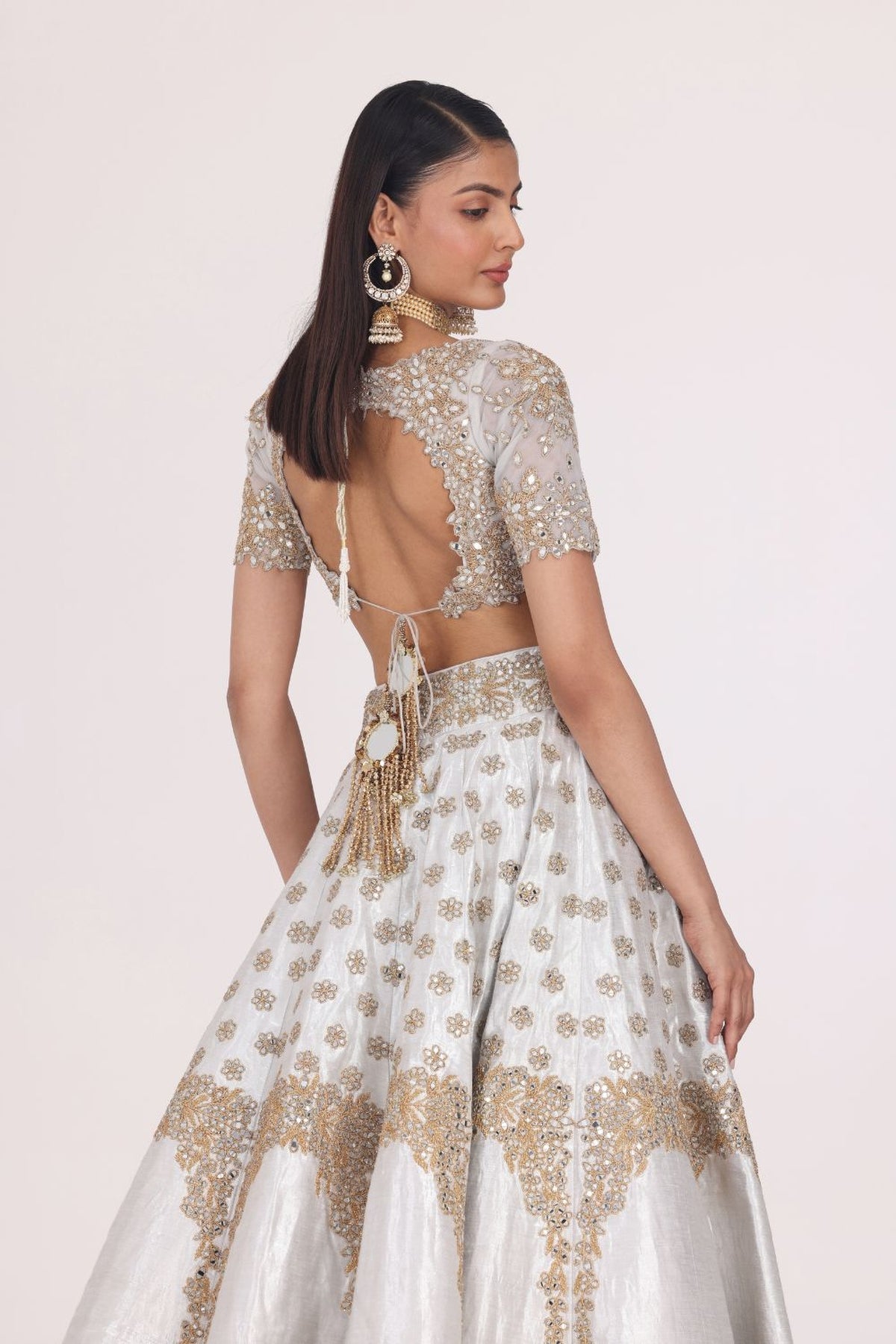 SILVER GOLDEN EMBELLISHED LEHENGA SET