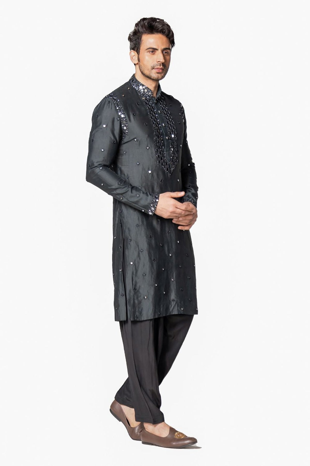 Black heavy chanderi kurta