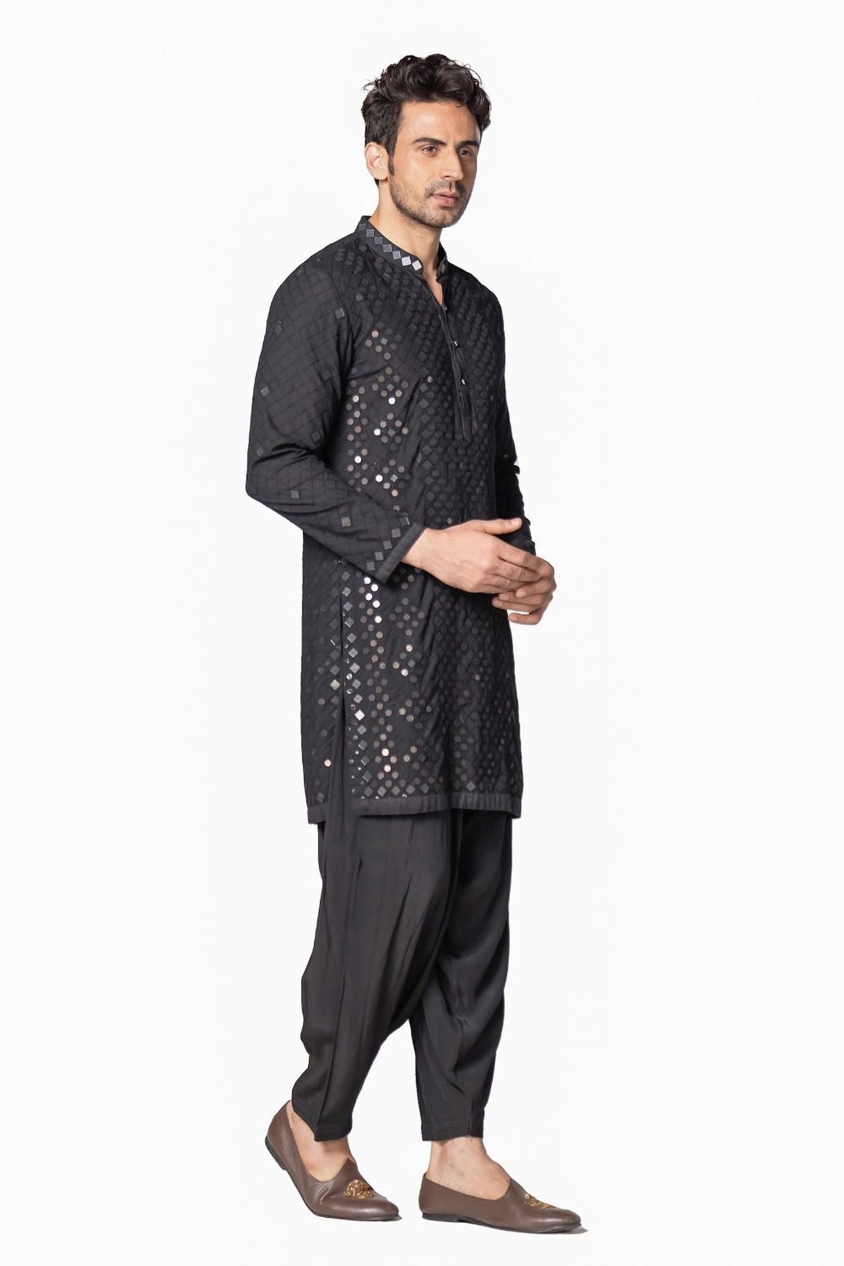Black heavy chanderi kurta