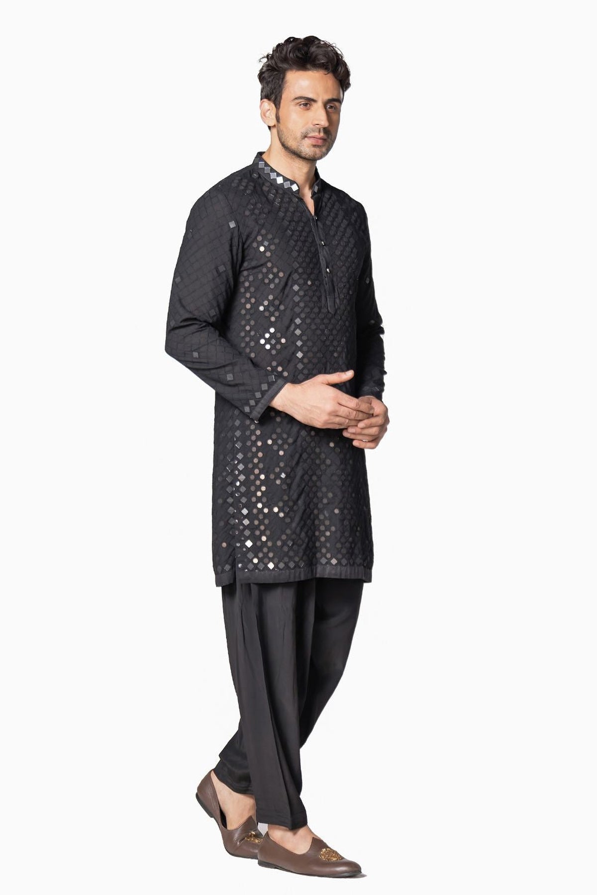 Black heavy chanderi kurta