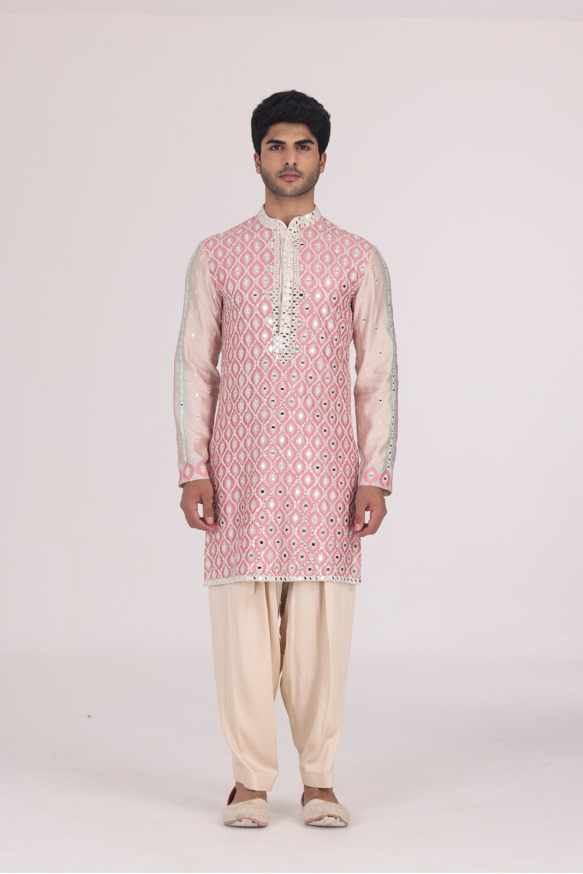PEACH PEARL IVORY PRINTED KURTA