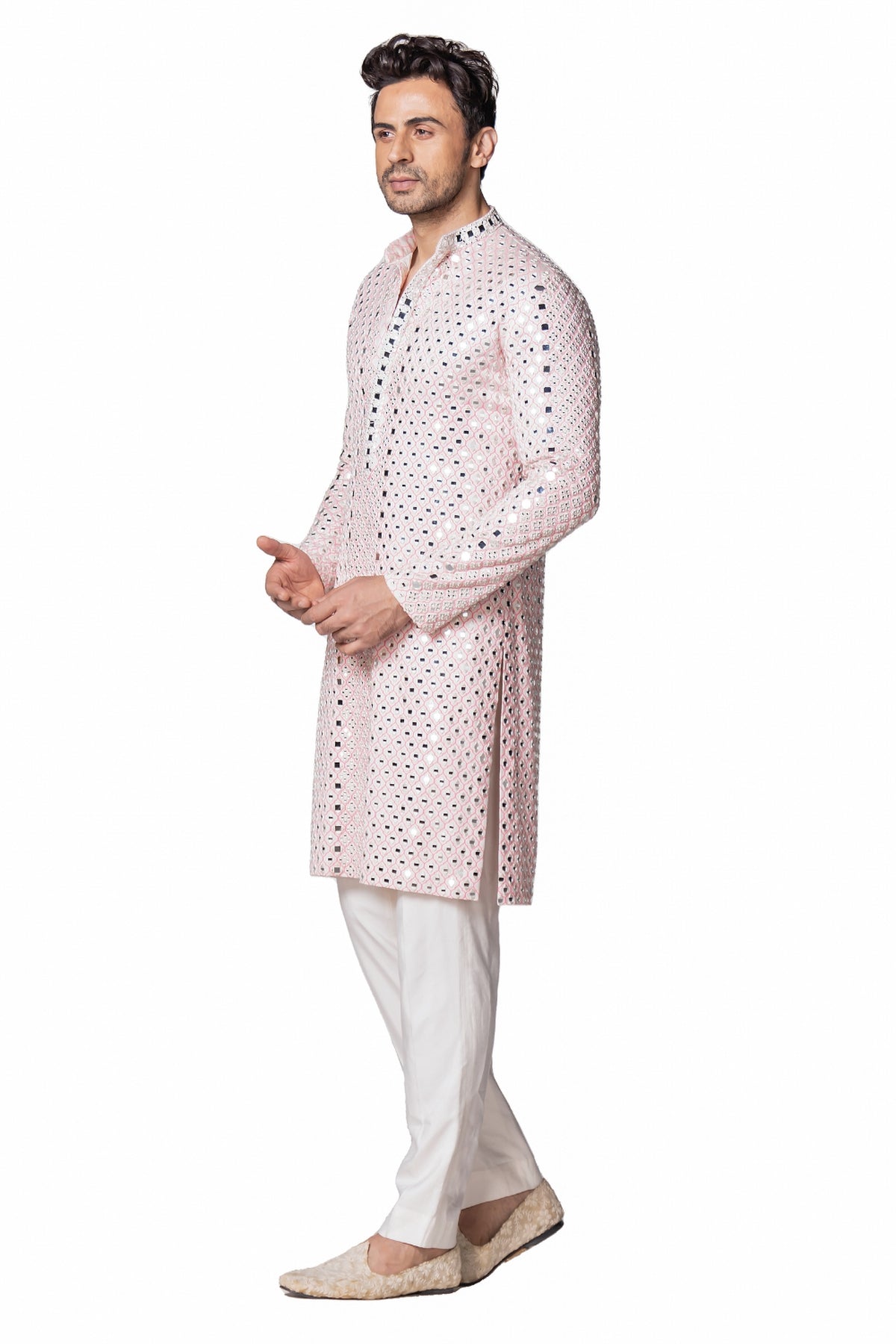 Ivory & pink kurta