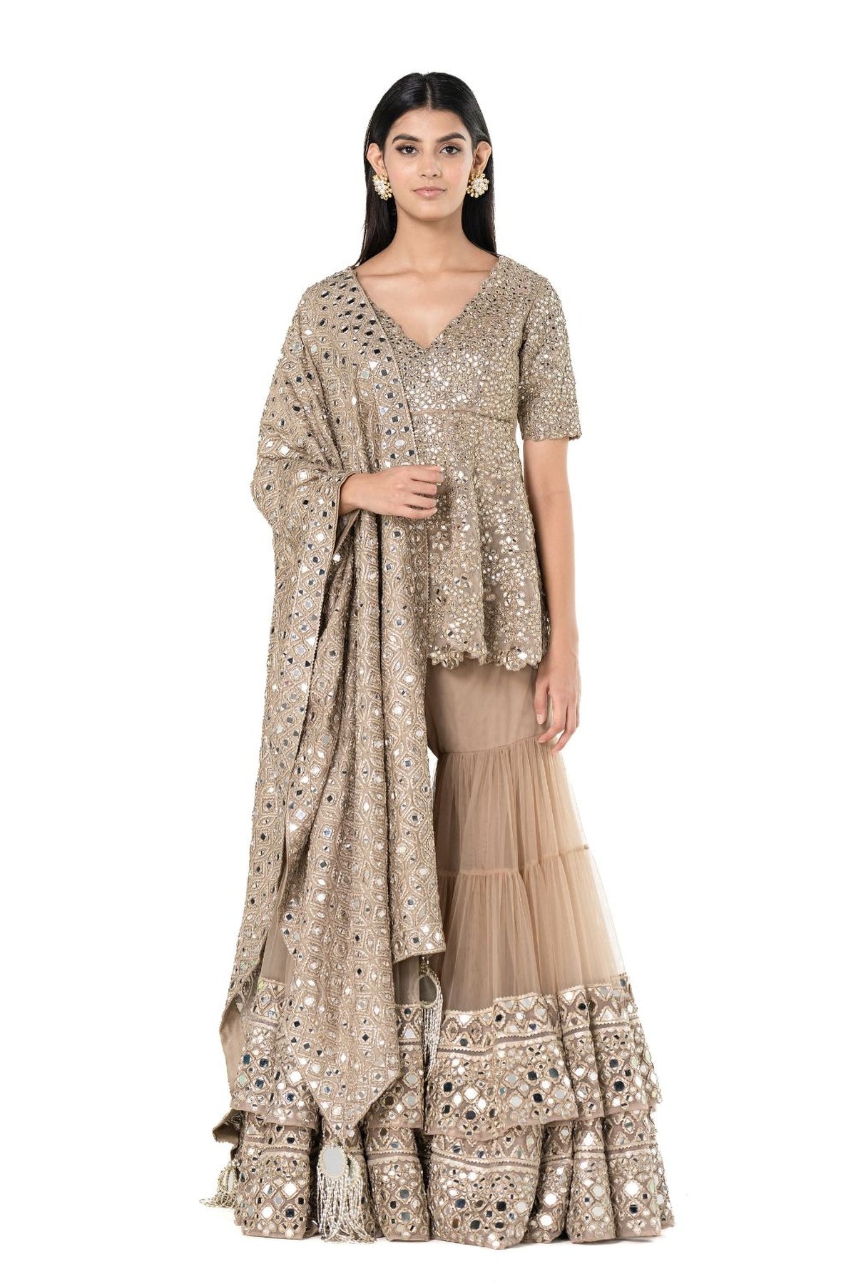Beige kurta sharara set