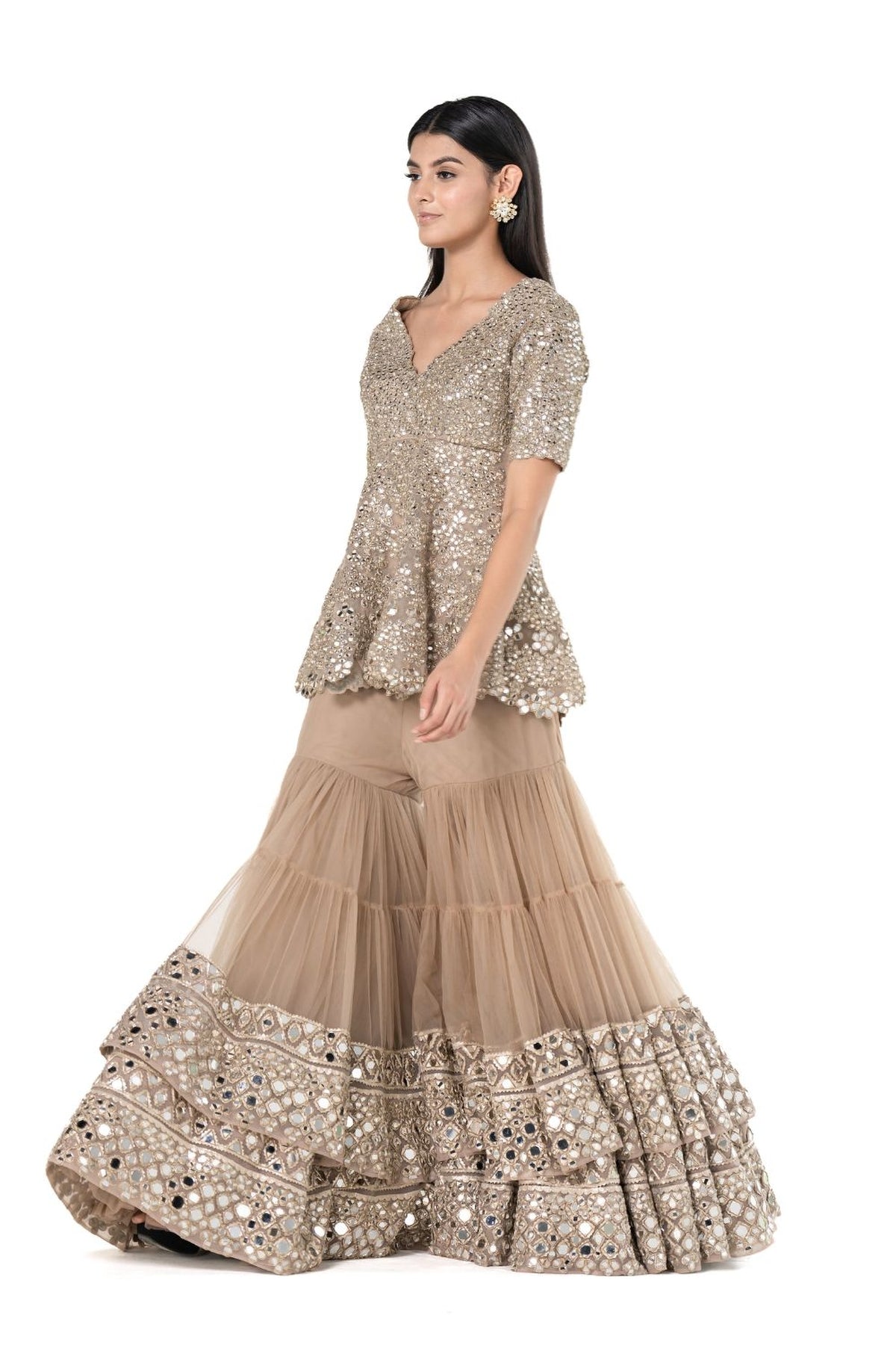 Beige kurta sharara set